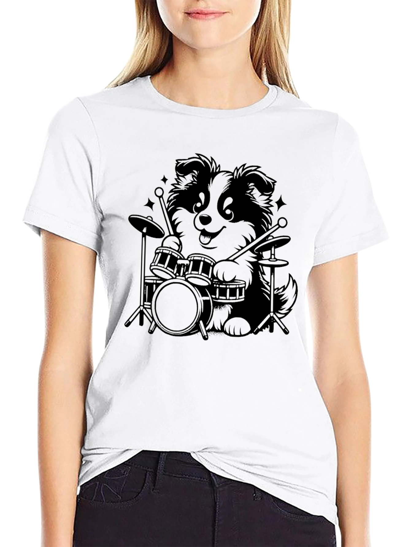 Drummer Dog Graphic T-Shirt - Black