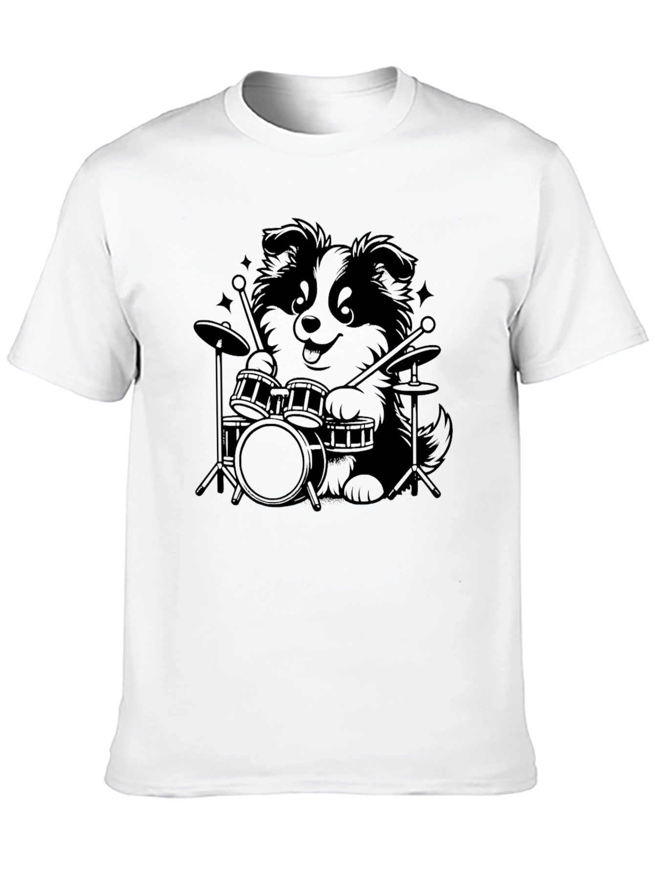 Drummer Dog Graphic T-Shirt - Black