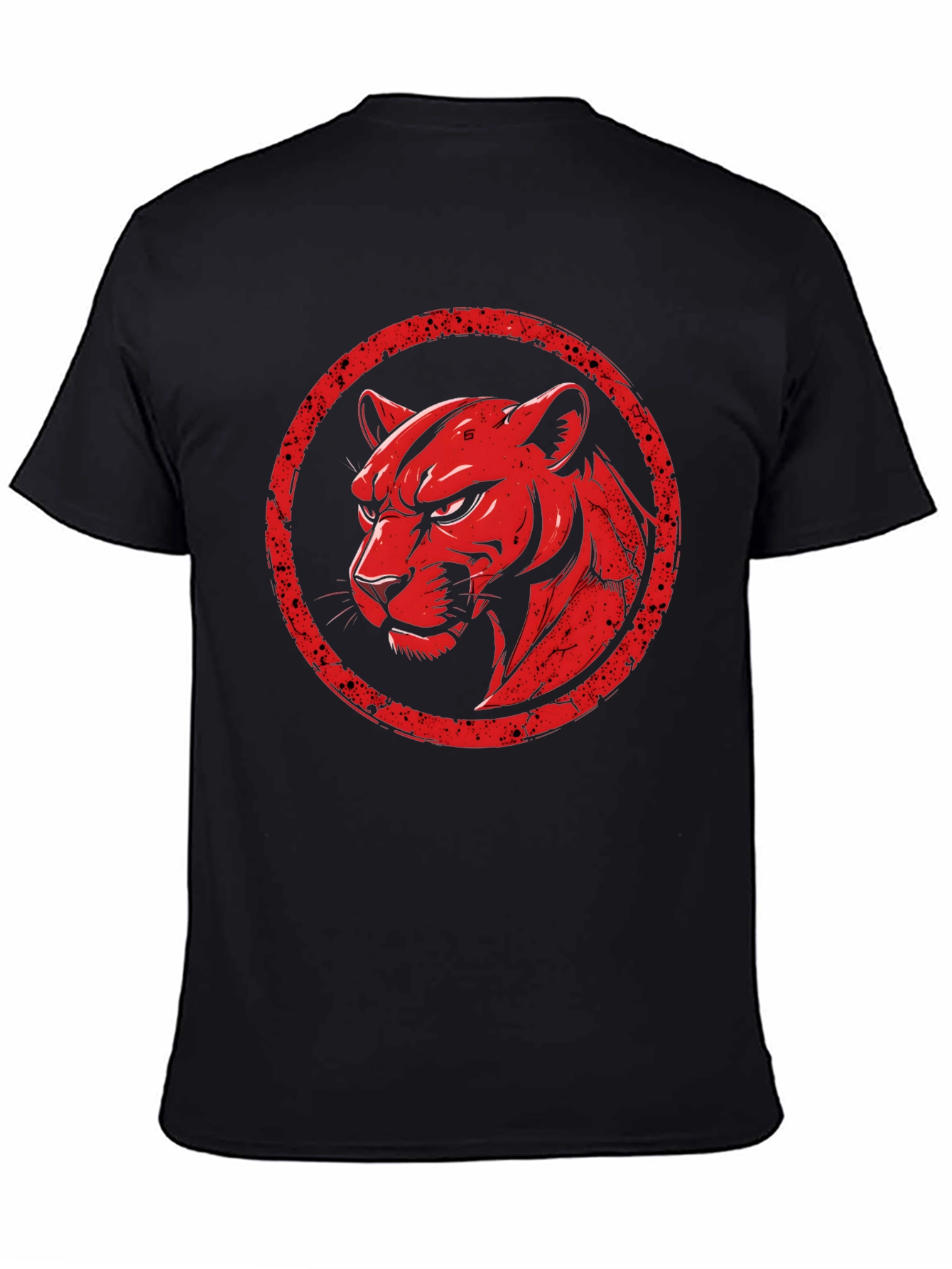 Red Panther Graphic Print Black T-Shirt