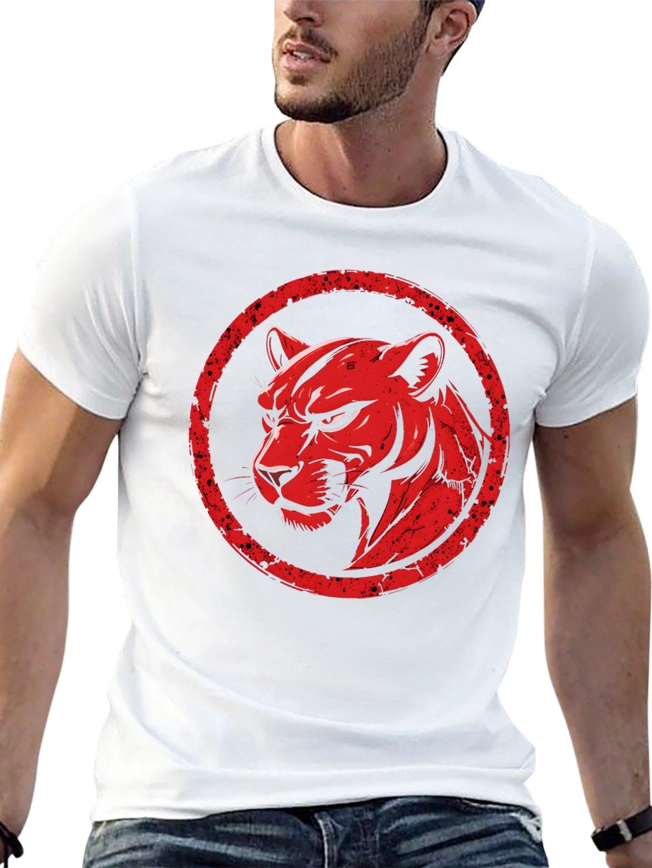 Red Panther Graphic Print Black T-Shirt
