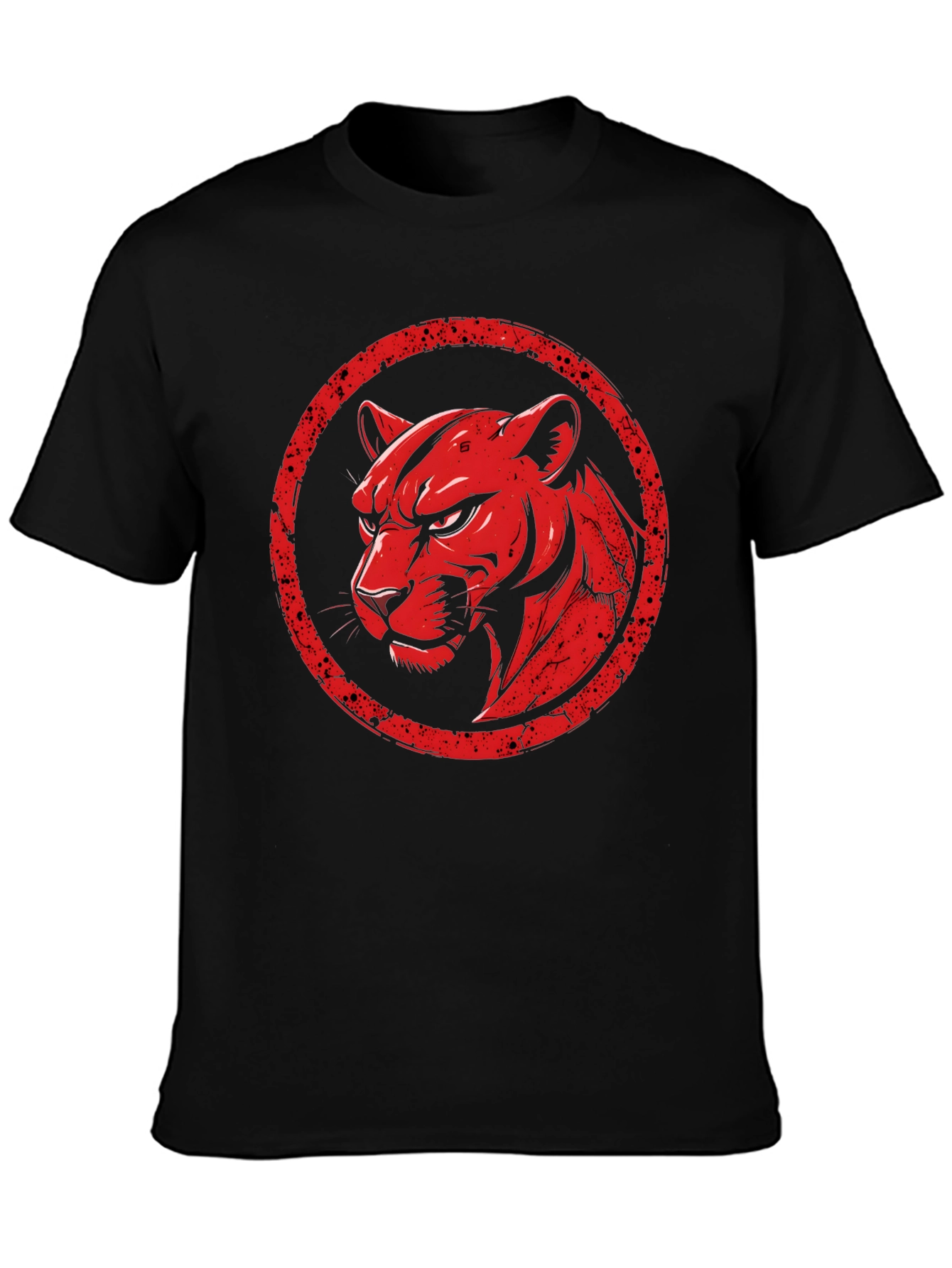 Red Panther Graphic Print Black T-Shirt