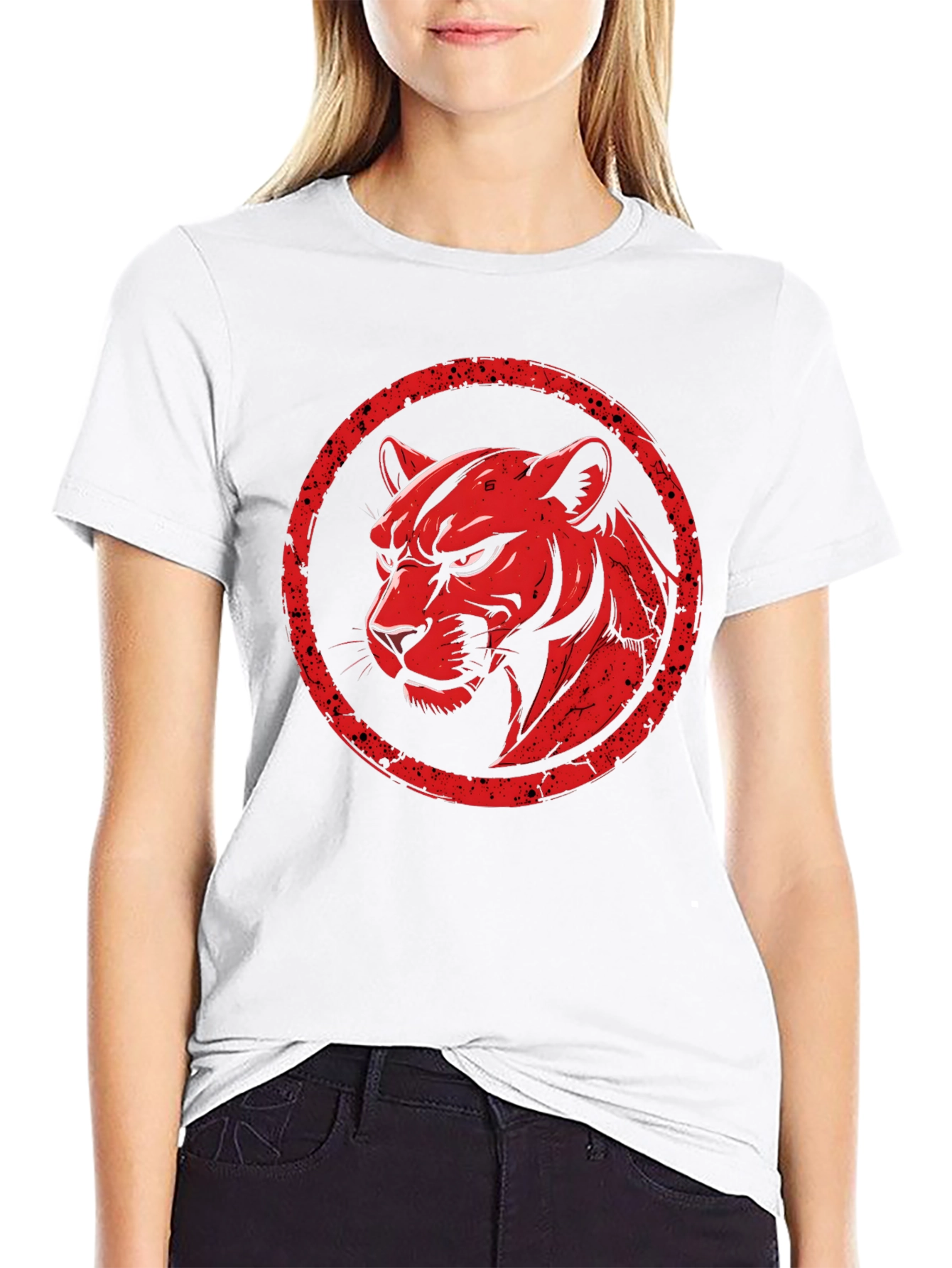 Red Panther Graphic Print Black T-Shirt
