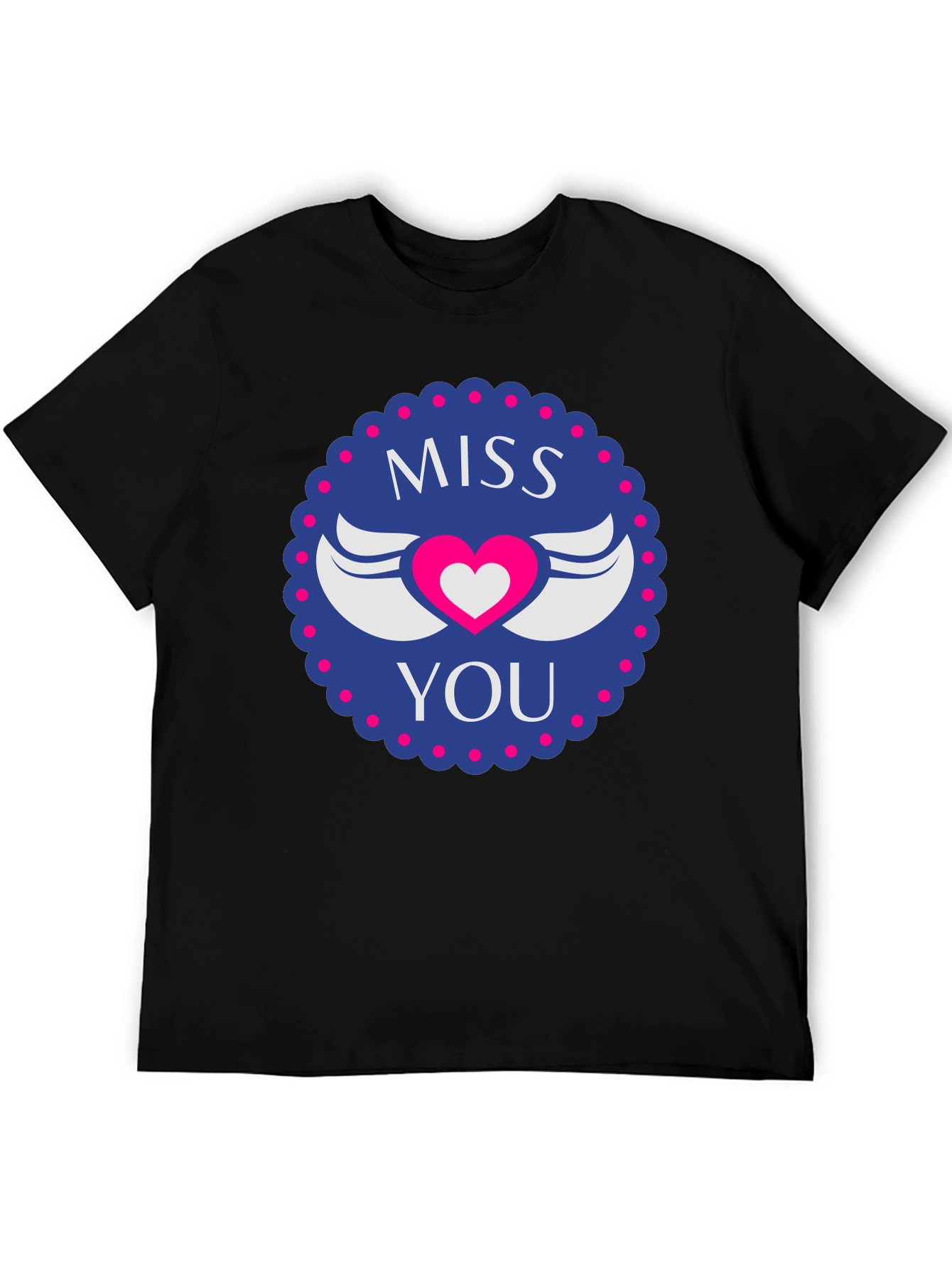 Miss You Heart Wings Graphic Black T-Shirt