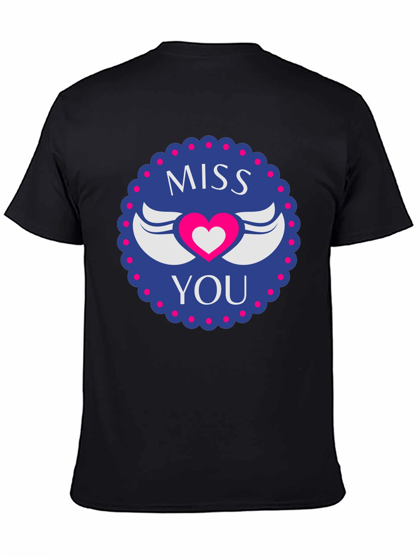 Miss You Heart Wings Graphic Black T-Shirt
