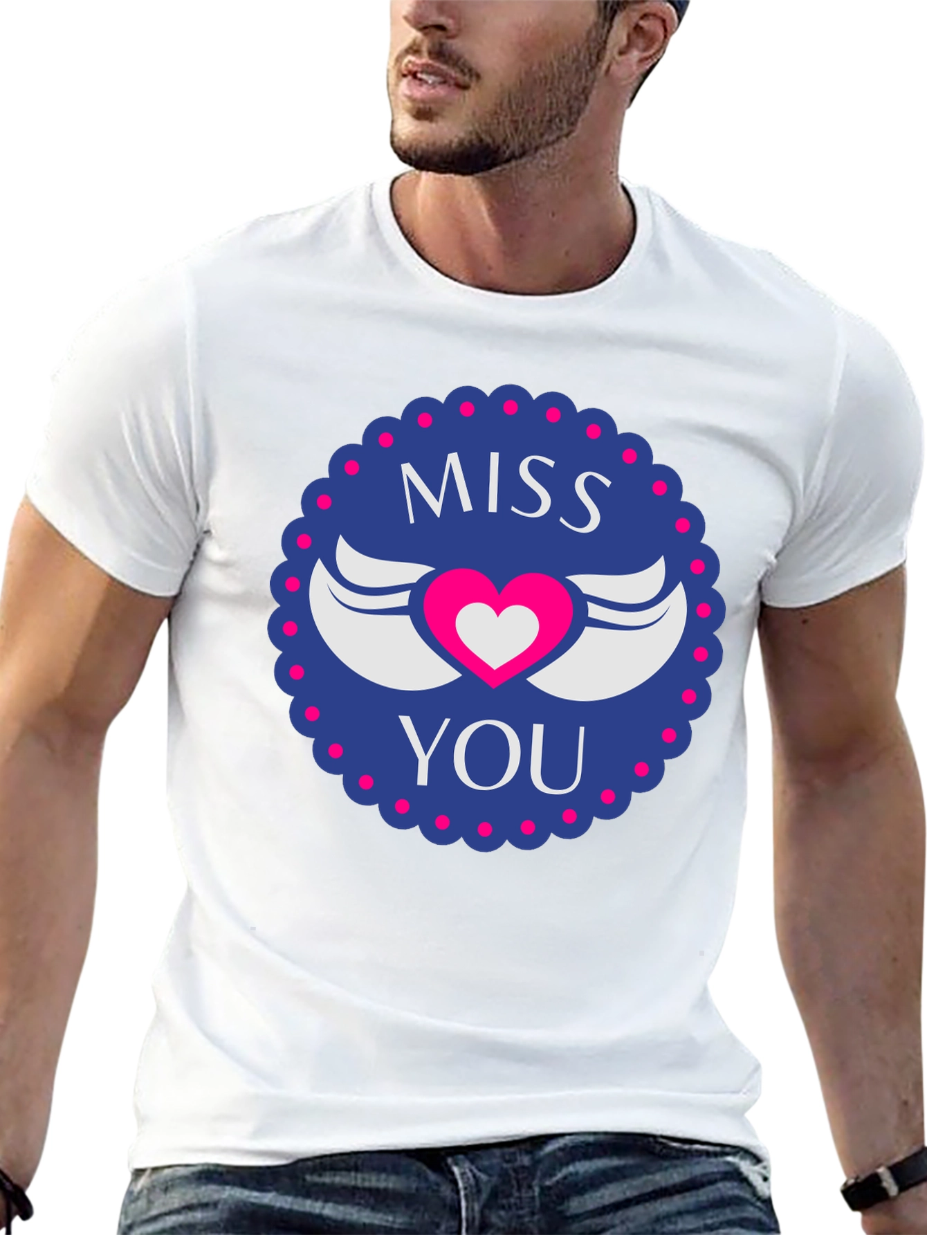 Miss You Heart Wings Graphic Black T-Shirt