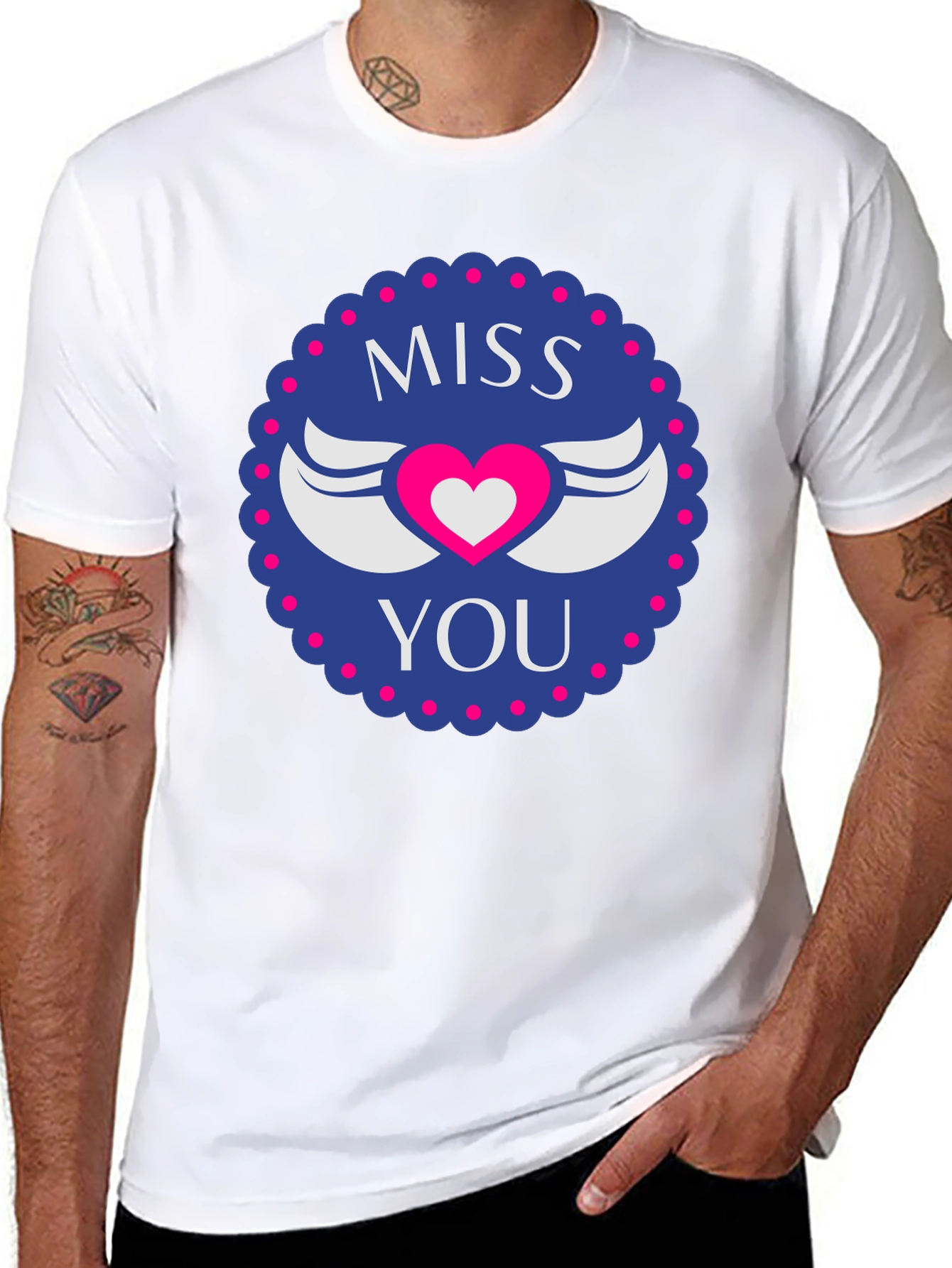 Miss You Heart Wings Graphic Black T-Shirt