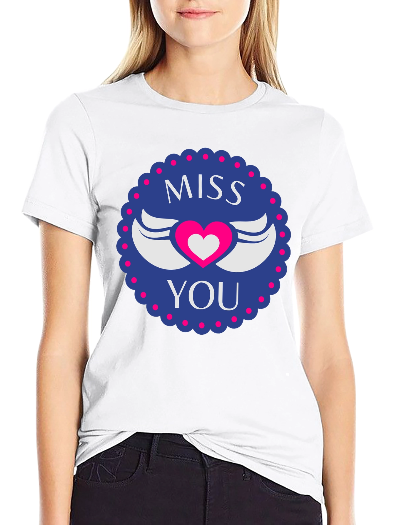 Miss You Heart Wings Graphic Black T-Shirt