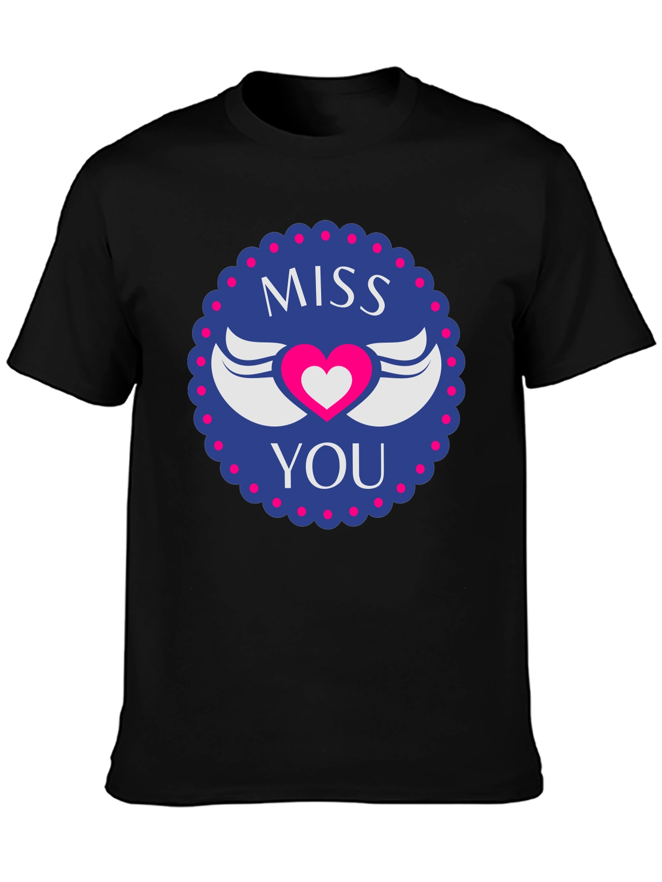 Miss You Heart Wings Graphic Black T-Shirt