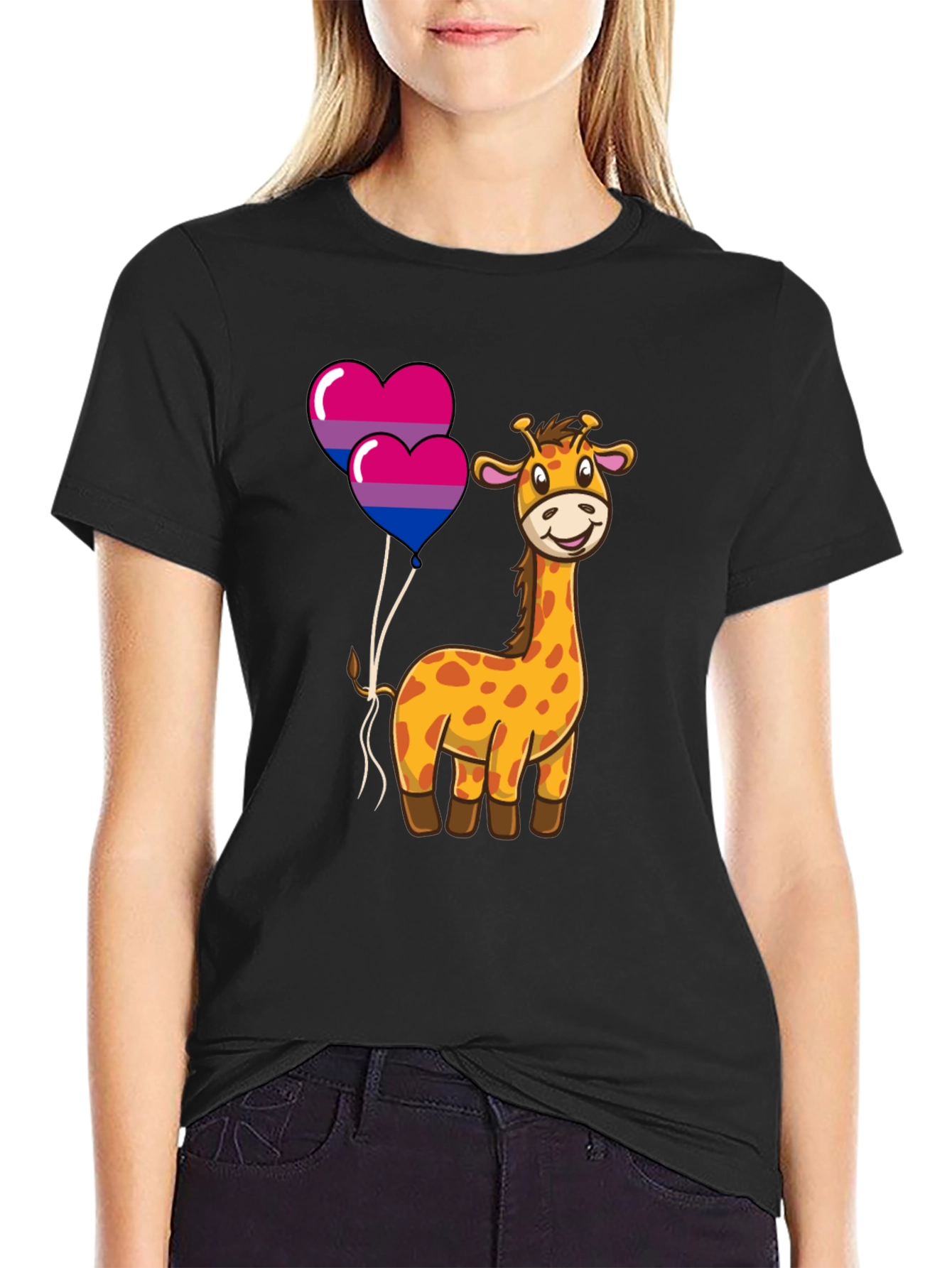 Bisexual Giraffe Heart Balloons Graphic T-Shirt