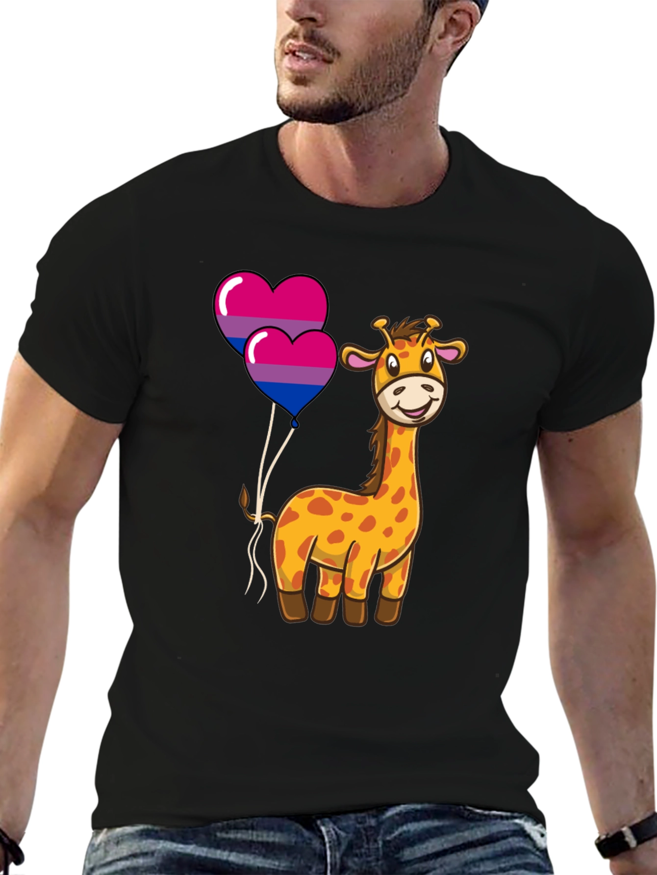 Bisexual Giraffe Heart Balloons Graphic T-Shirt