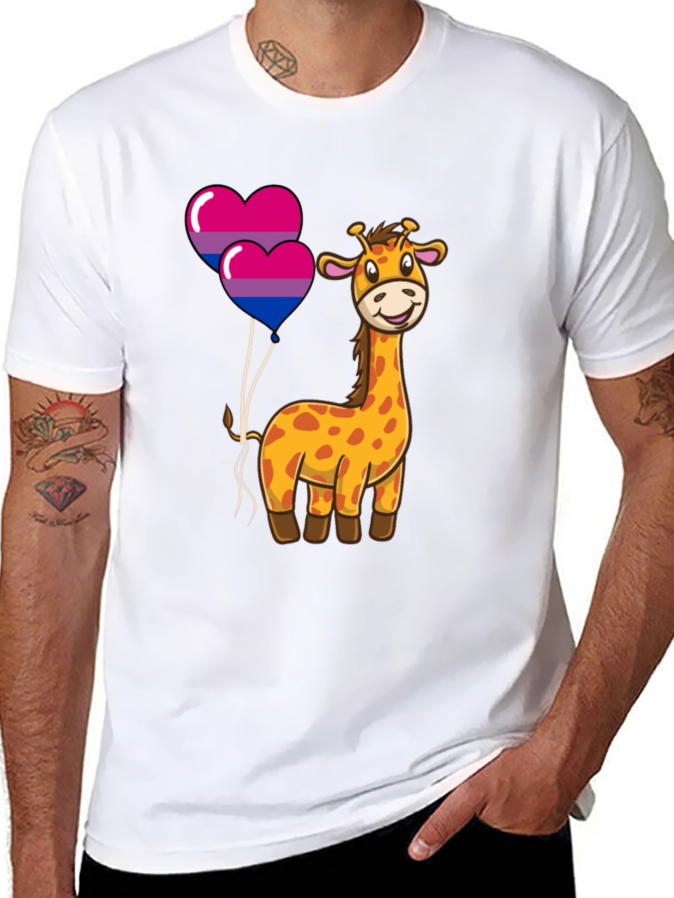 Bisexual Giraffe Heart Balloons Graphic T-Shirt