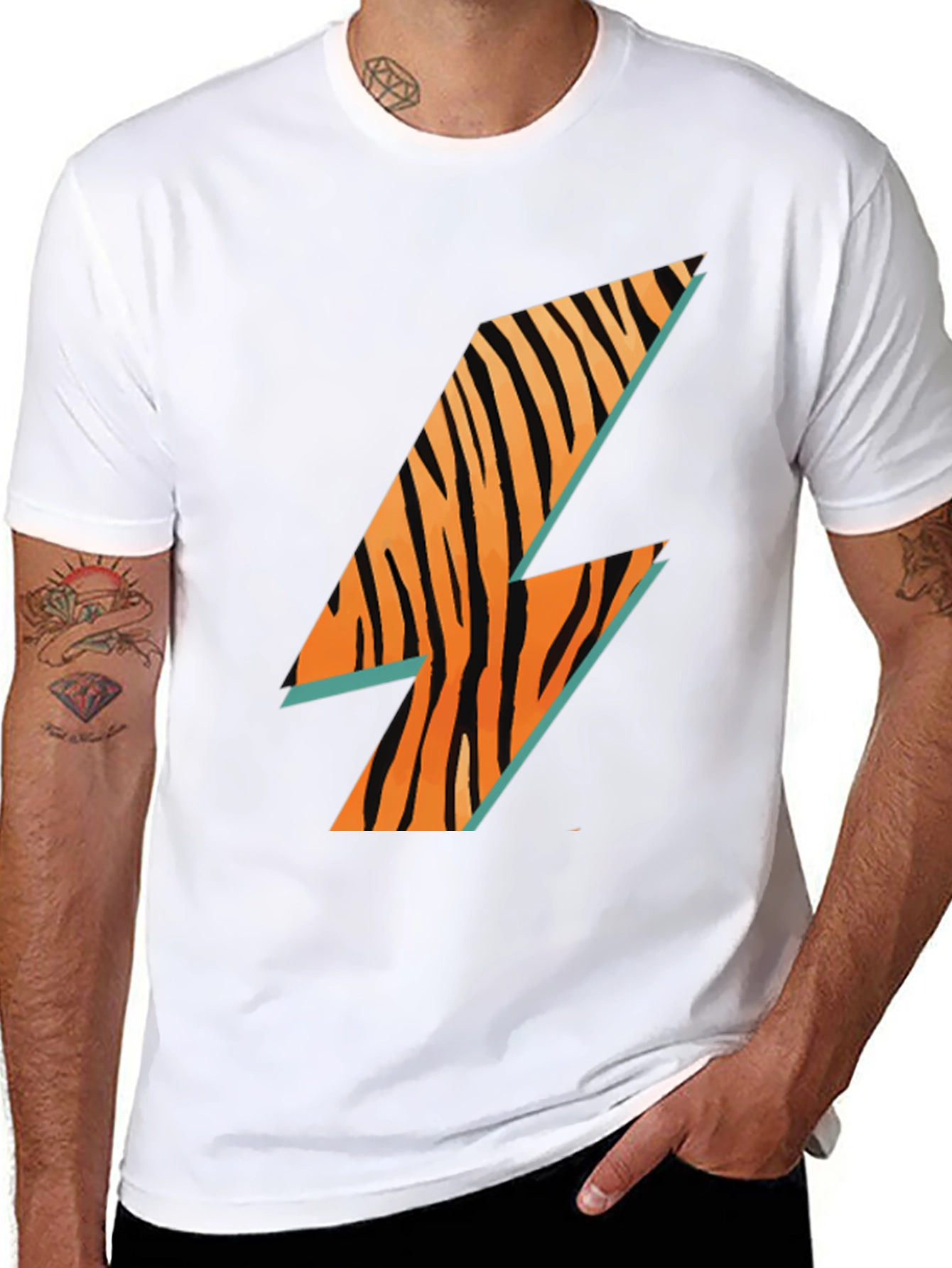 Cool Tiger Lightning Bolt Black T-Shirt