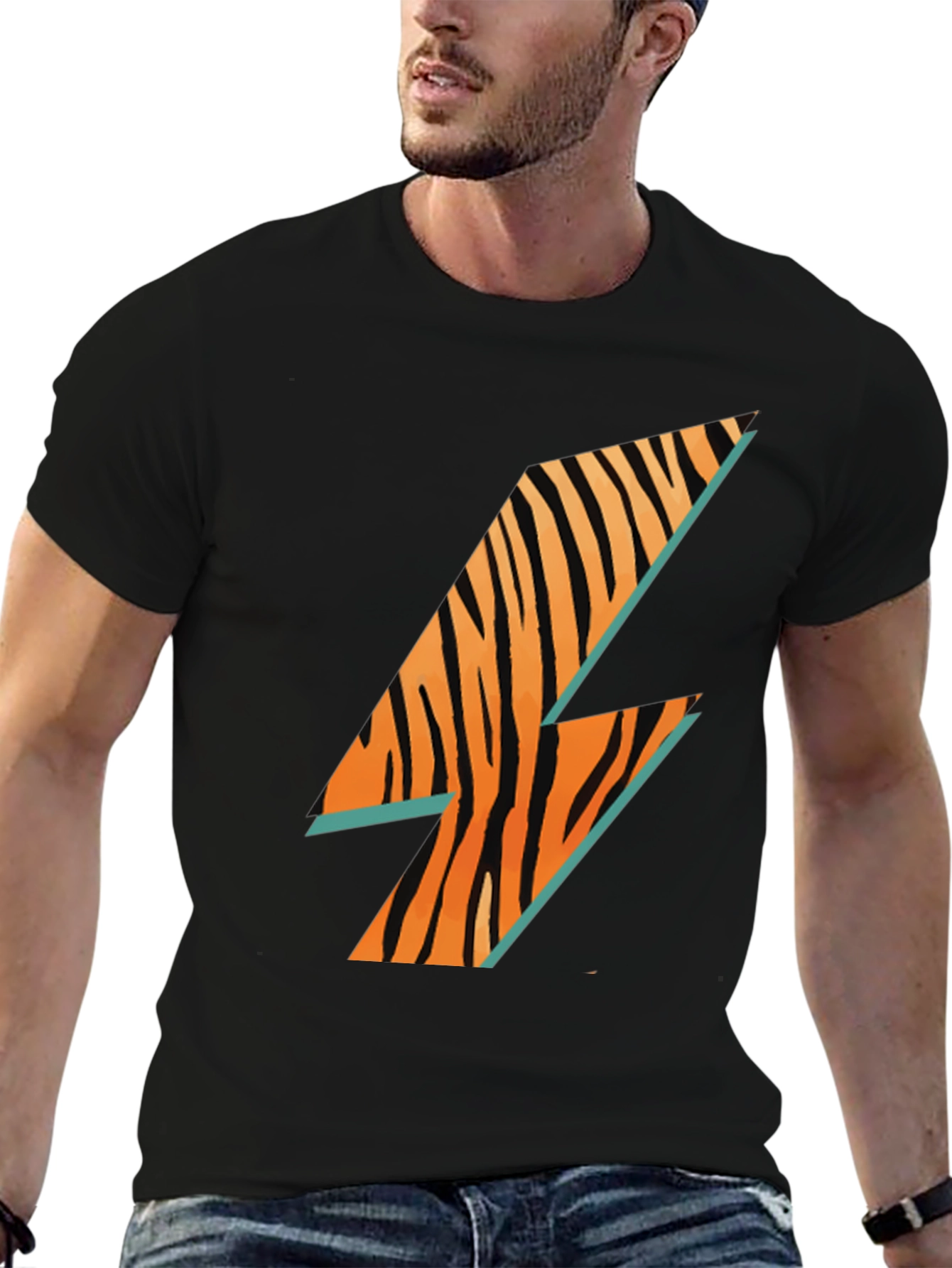 Cool Tiger Lightning Bolt Black T-Shirt