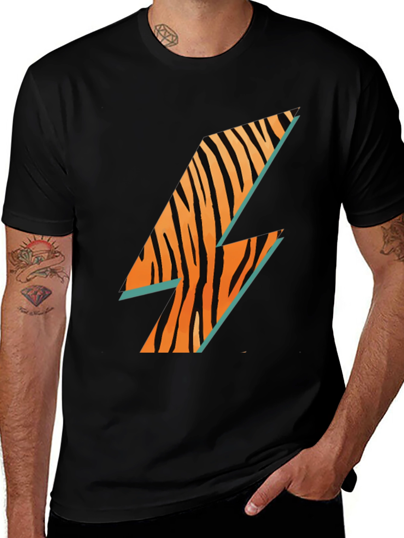 Cool Tiger Lightning Bolt Black T-Shirt