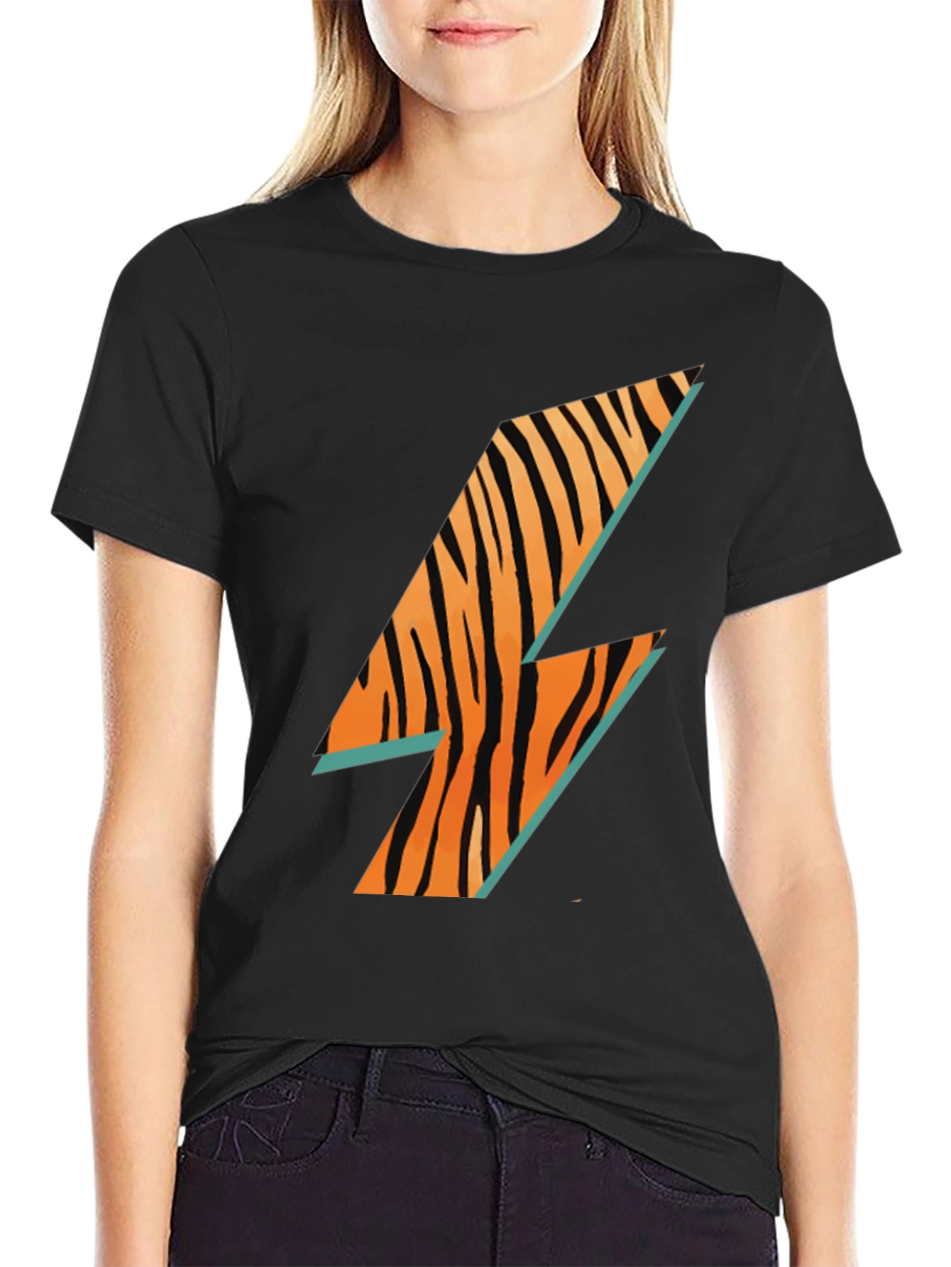Cool Tiger Lightning Bolt Black T-Shirt