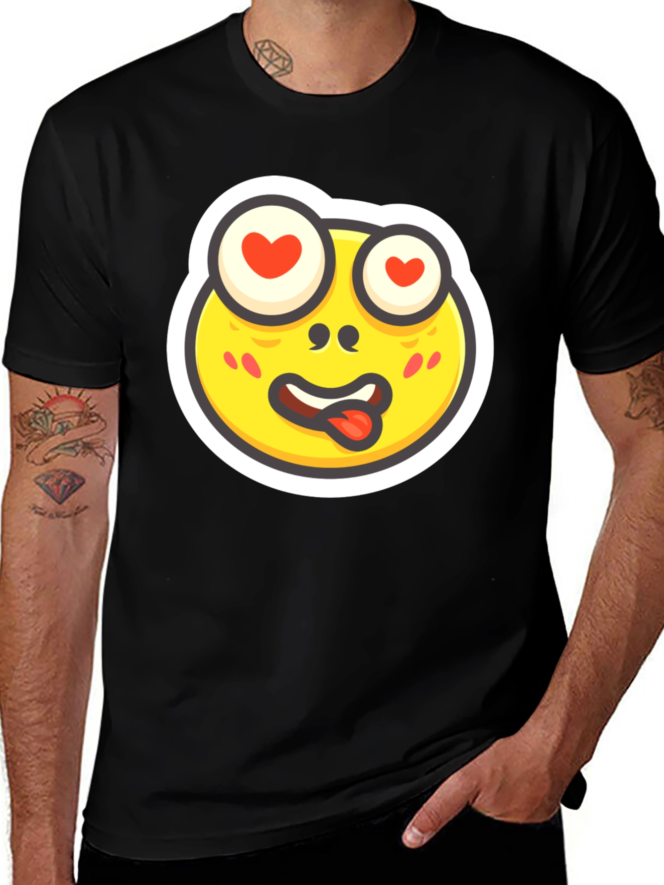 Emoji Love-Struck Face Black T-Shirt