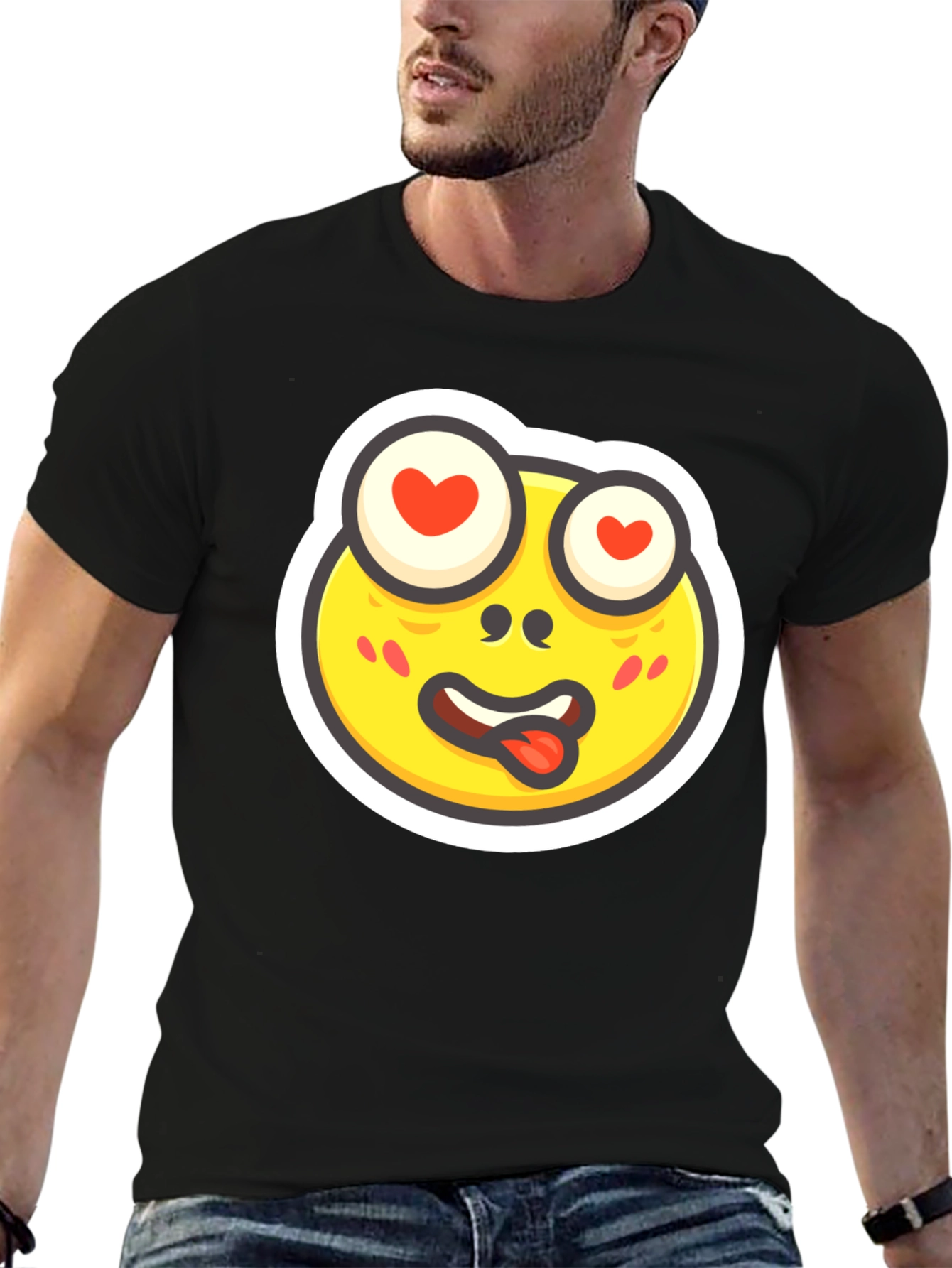 Emoji Love-Struck Face Black T-Shirt