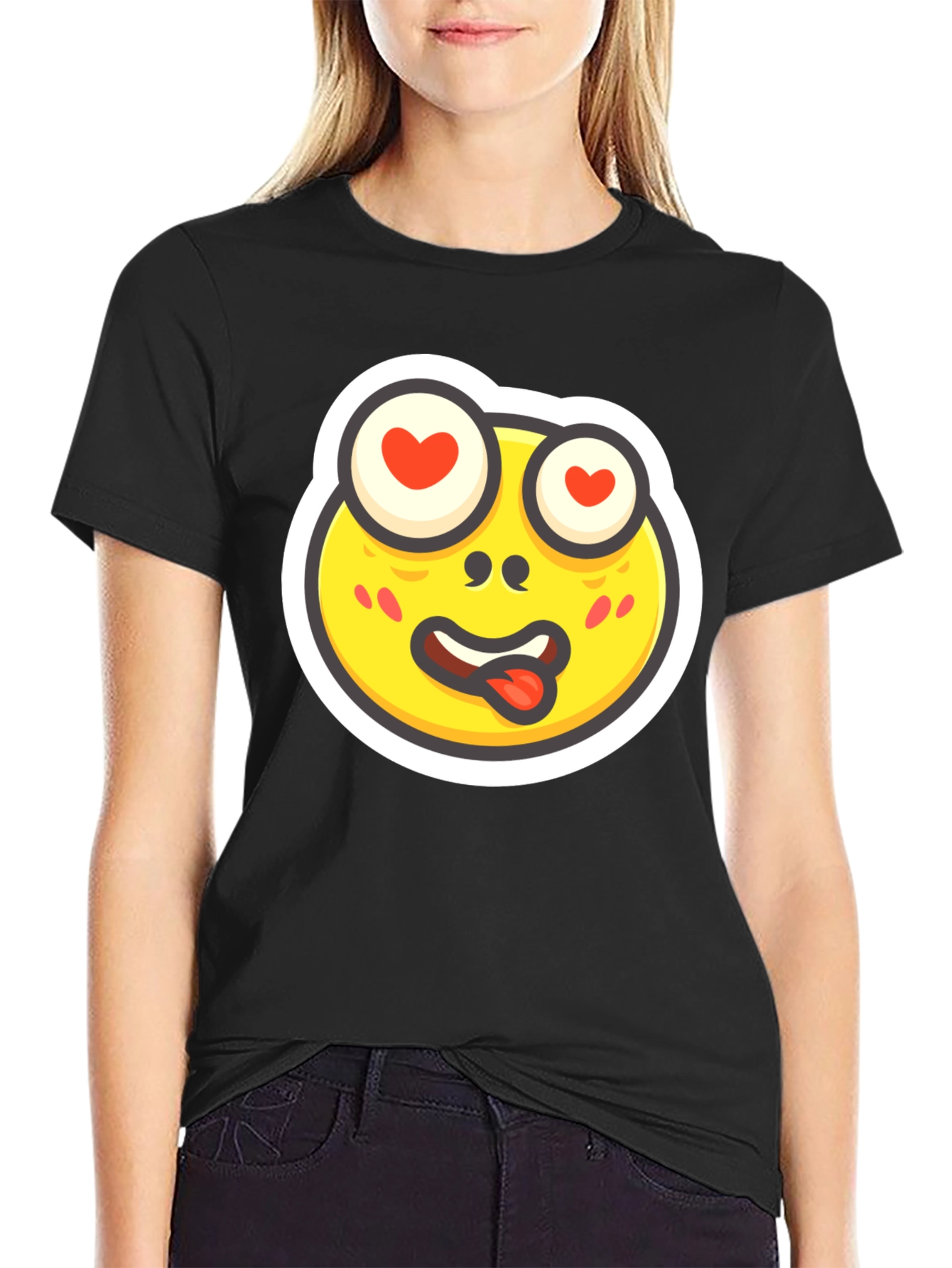 Emoji Love-Struck Face Black T-Shirt