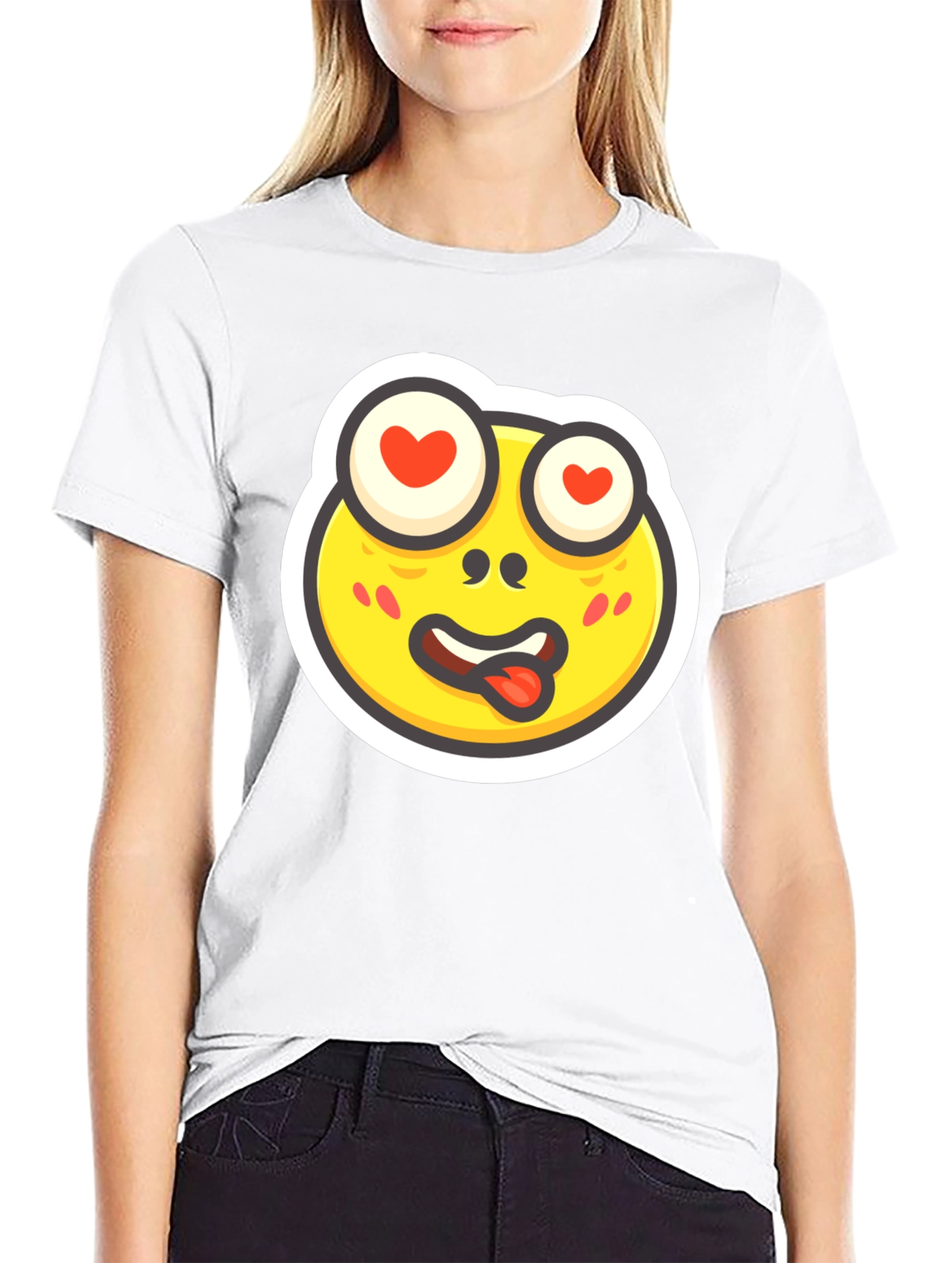 Emoji Love-Struck Face Black T-Shirt