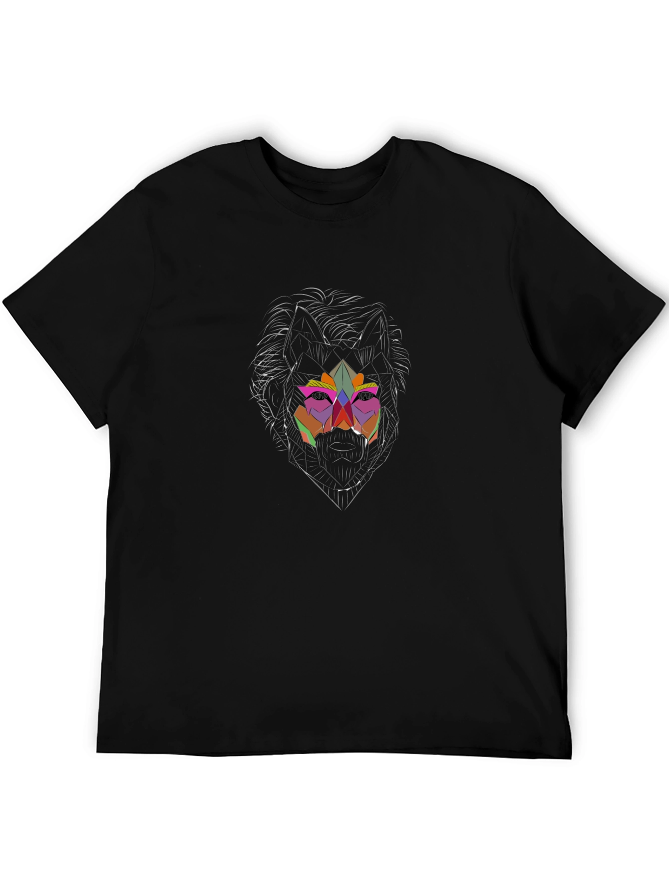 Geometric Wolf Graphic Black Tee