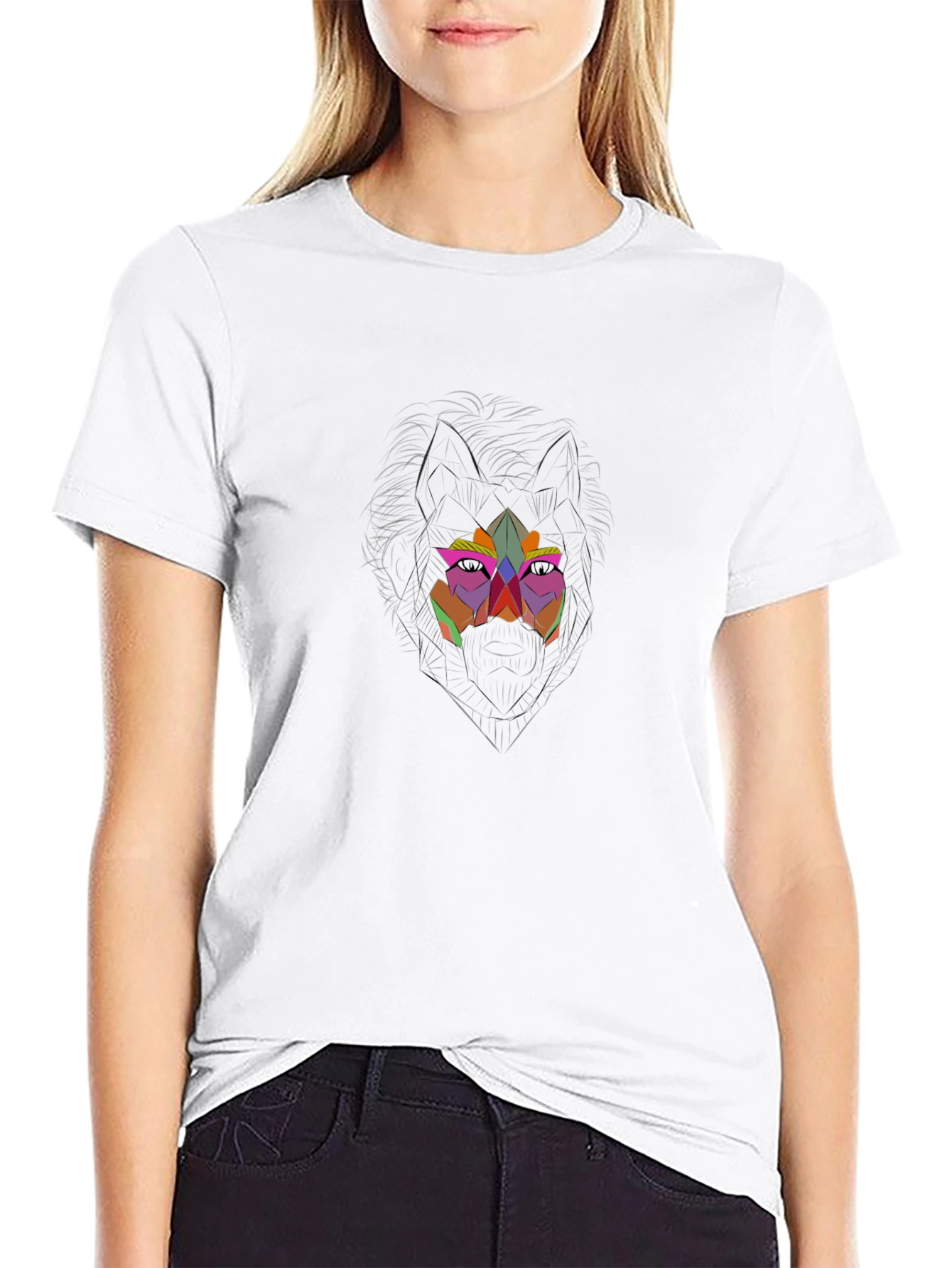 Geometric Wolf Graphic Black Tee
