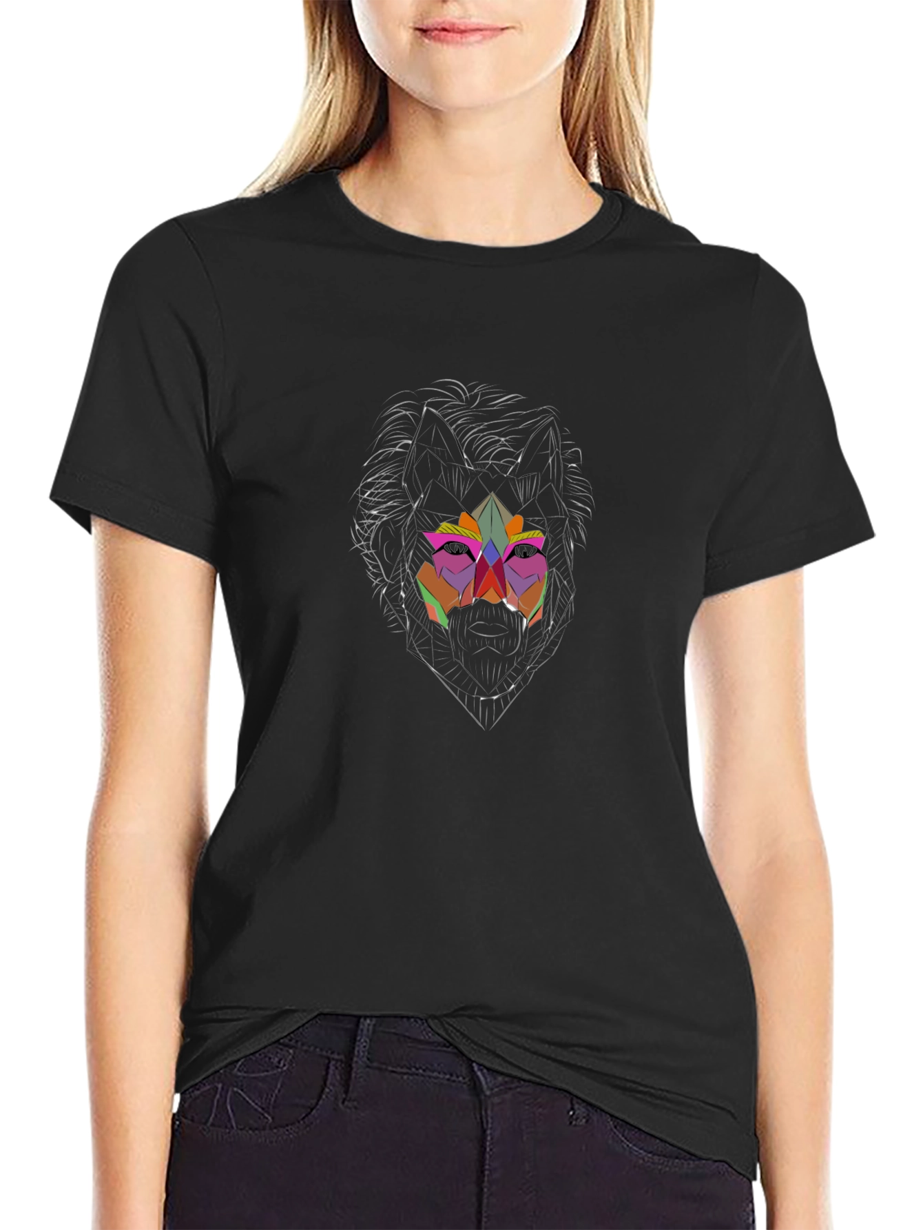 Geometric Wolf Graphic Black Tee