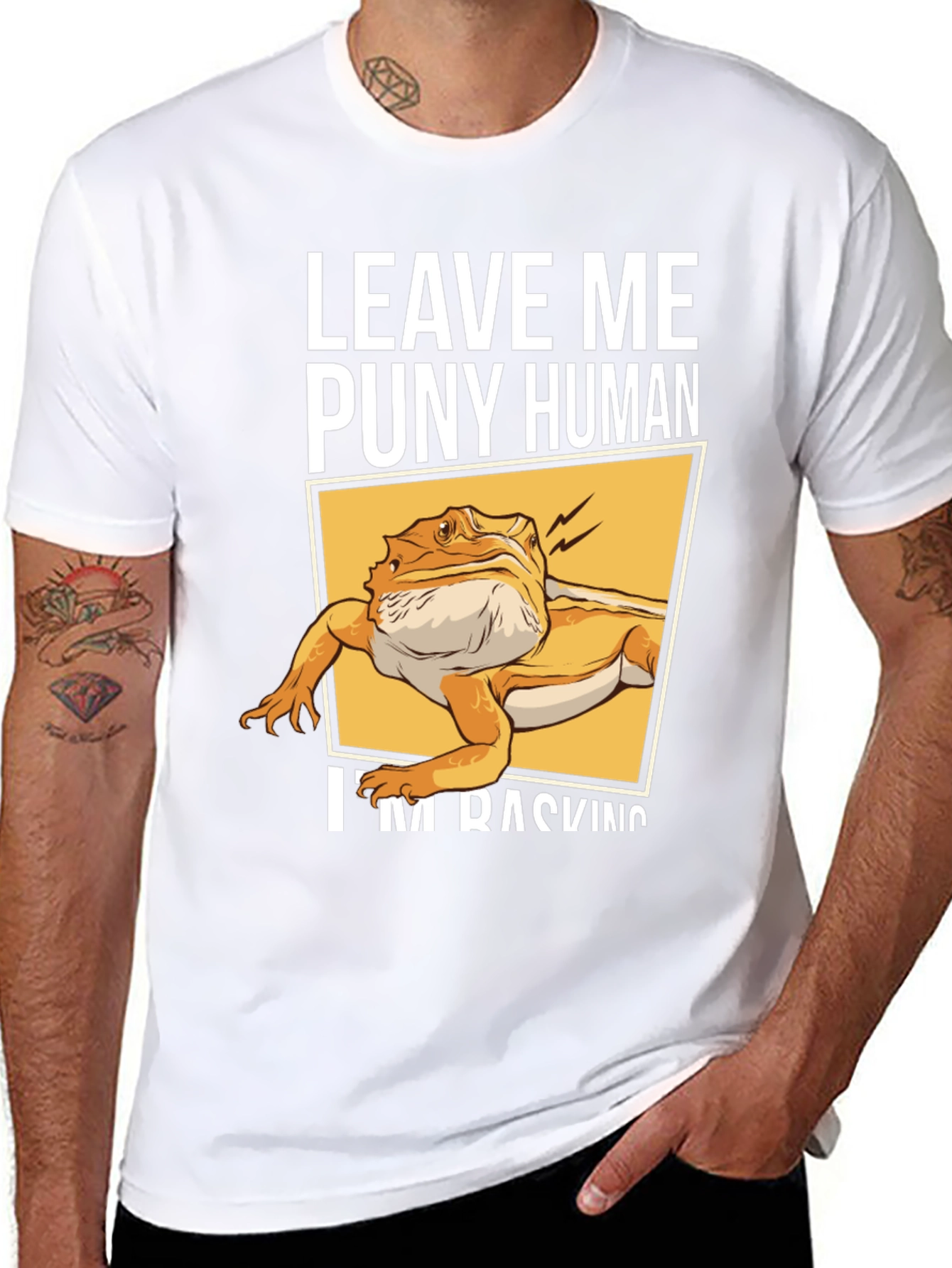 Leave Me Puny Human Bearded Dragon Black T-Shirt