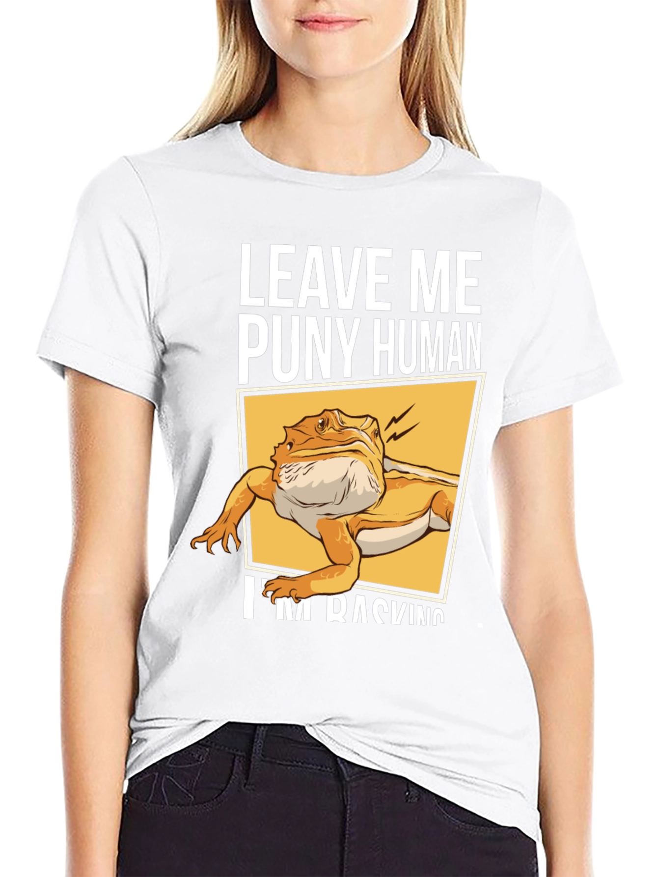 Leave Me Puny Human Bearded Dragon Black T-Shirt