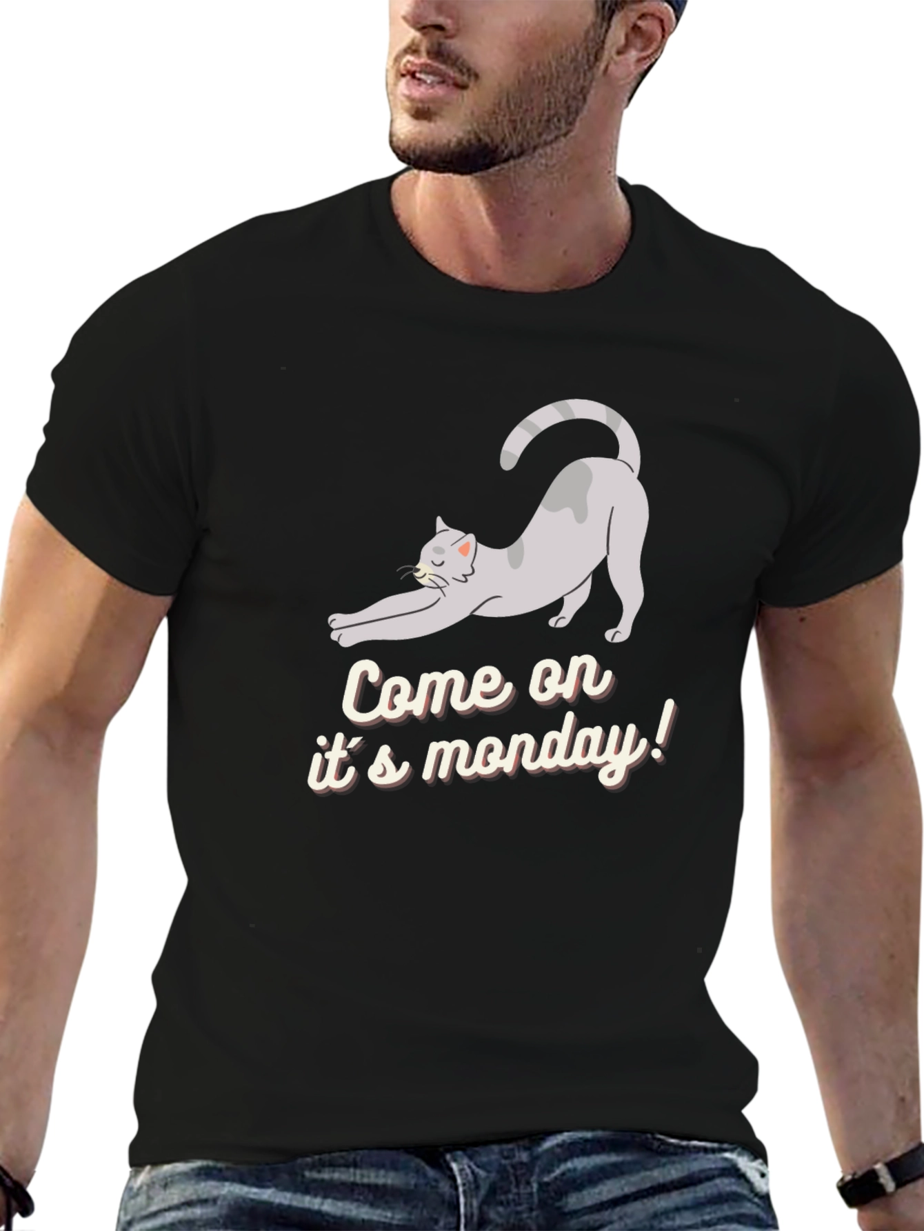 Funny Cat Come on its monday! Black T-Shirt