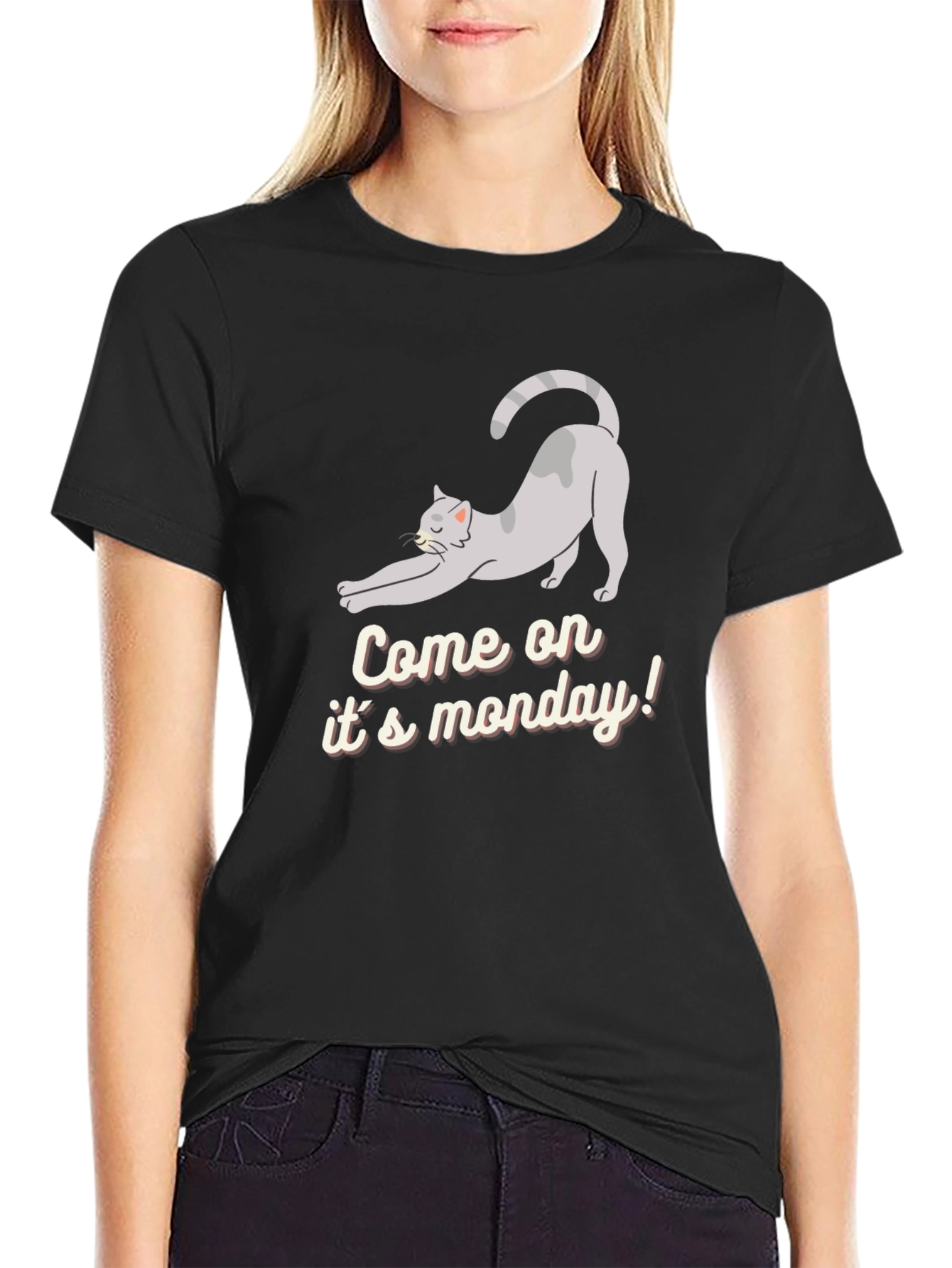 Funny Cat Come on its monday! Black T-Shirt