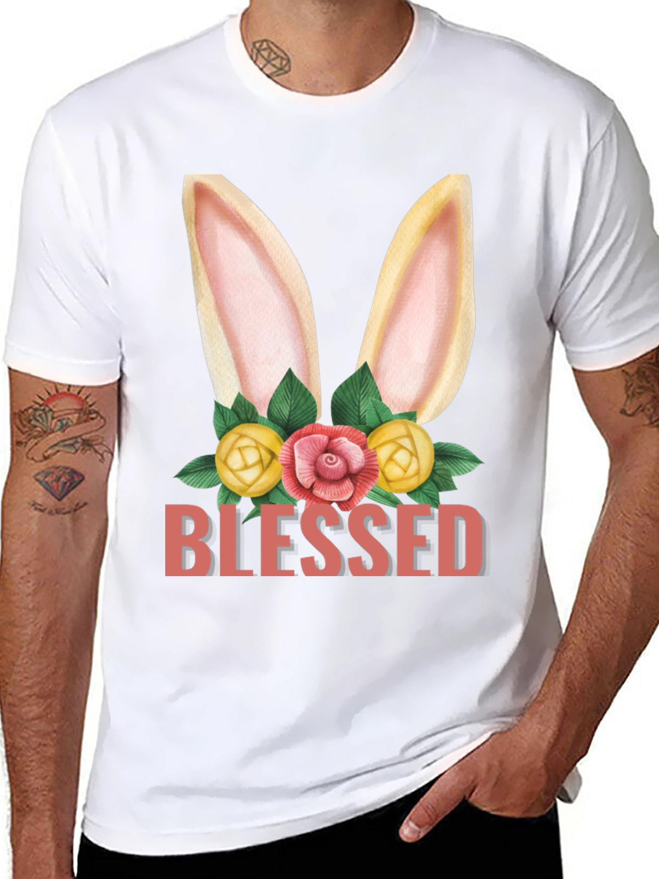 Blessed Easter Bunny Floral Graphic T-Shirt