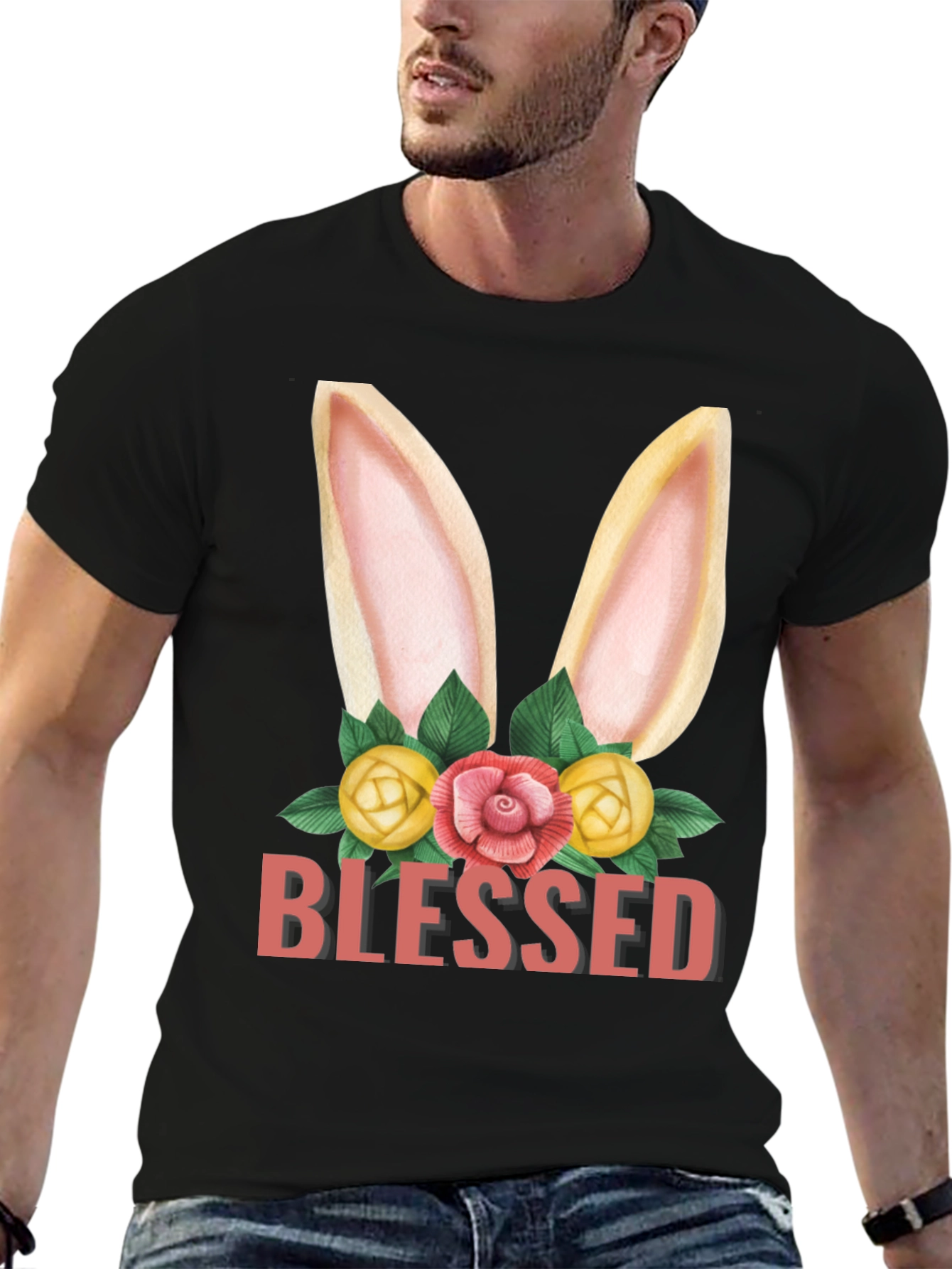 Blessed Easter Bunny Floral Graphic T-Shirt