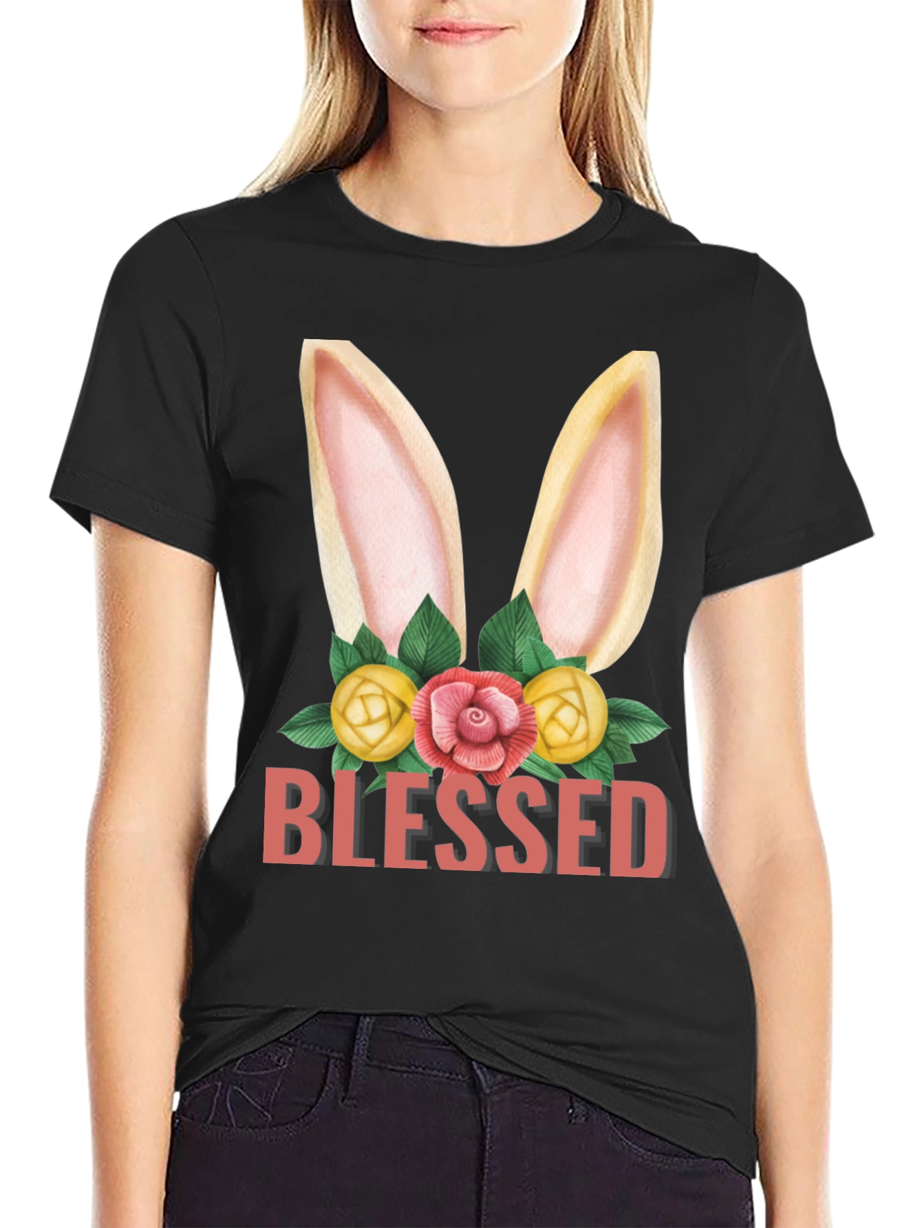 Blessed Easter Bunny Floral Graphic T-Shirt