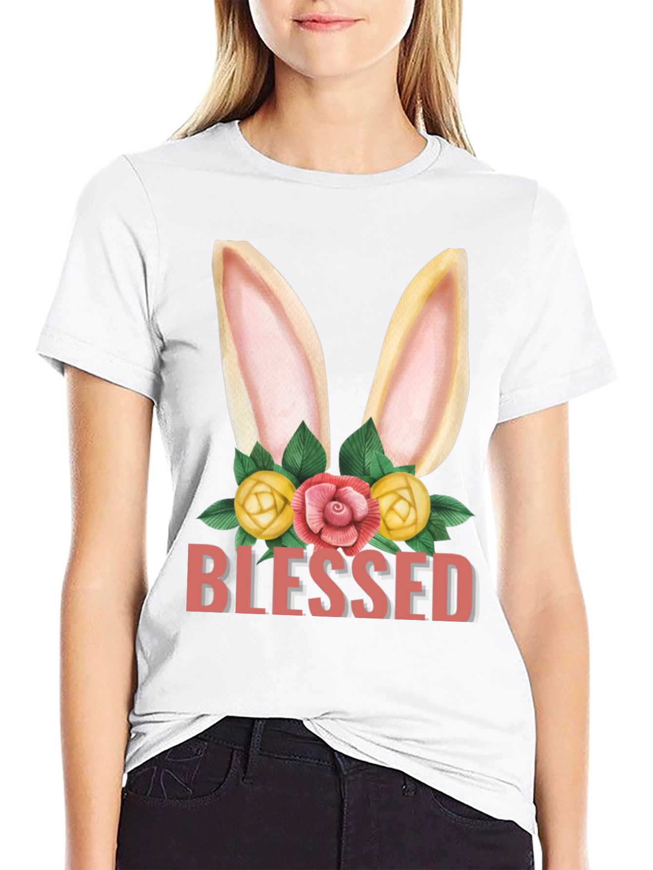 Blessed Easter Bunny Floral Graphic T-Shirt