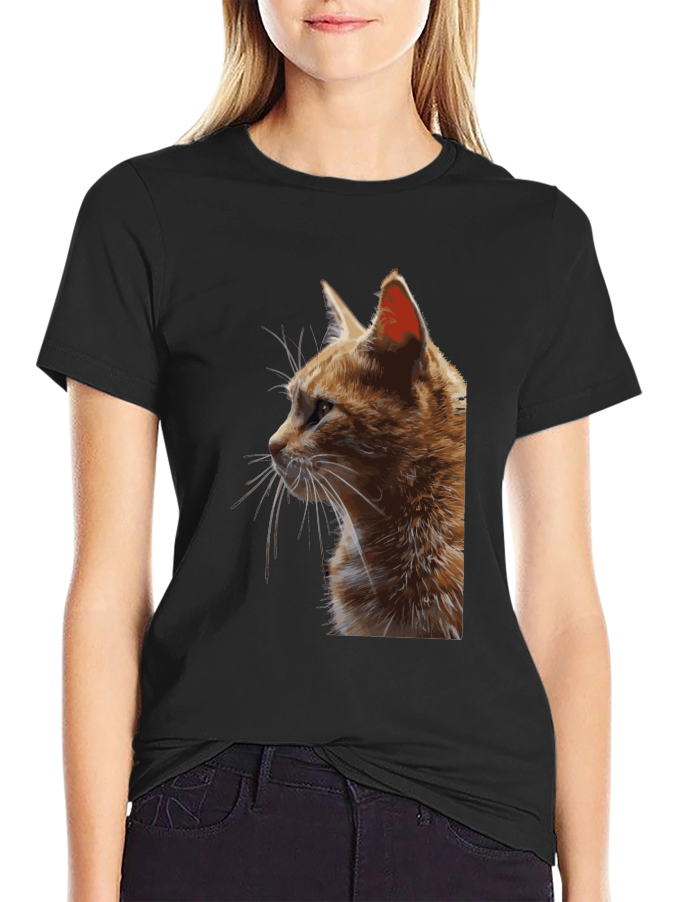 Cat Portrait Black T-Shirt