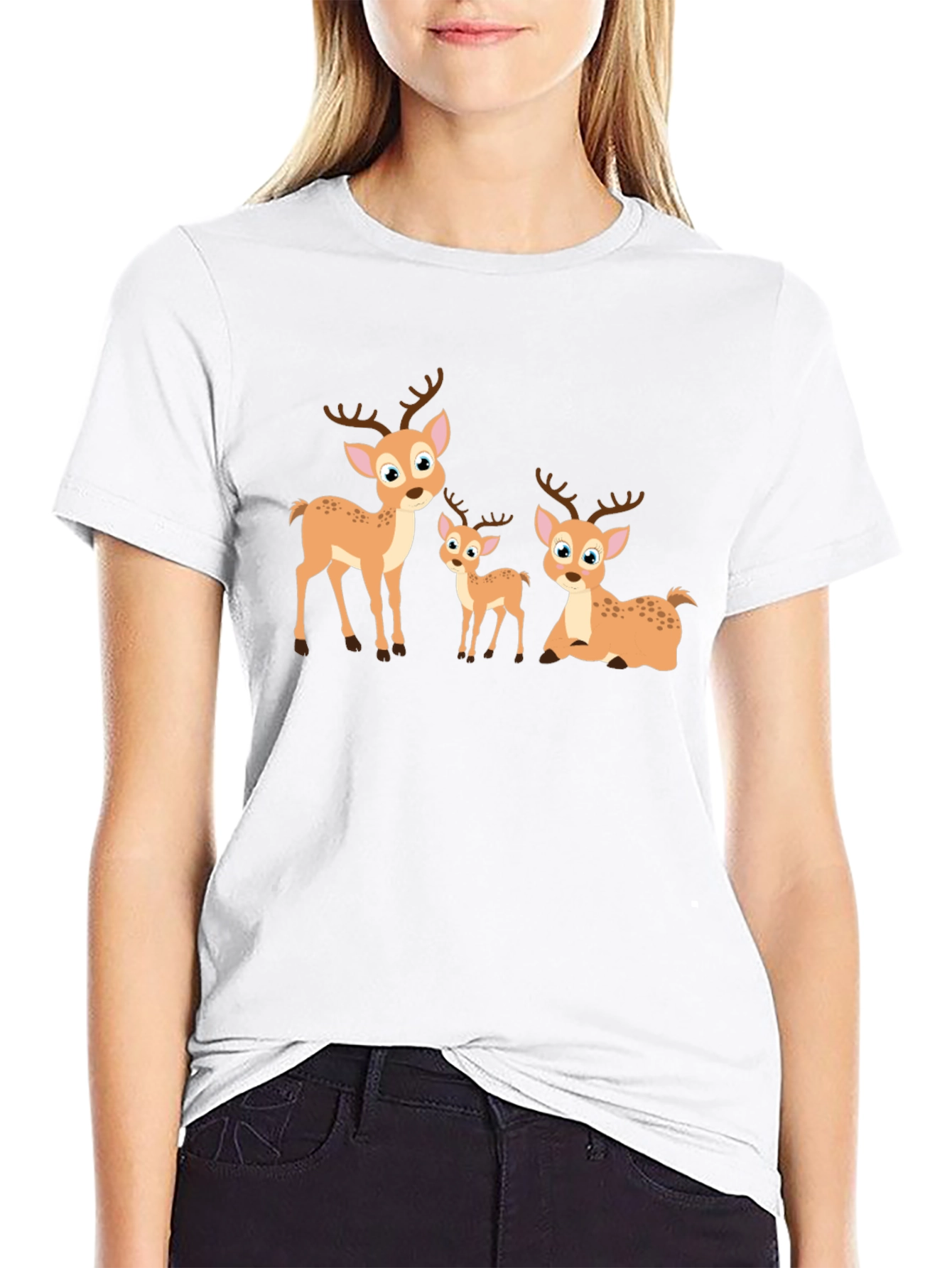 Deer Family Graphic Tee - Cute Cartoon Animals T-Shirt