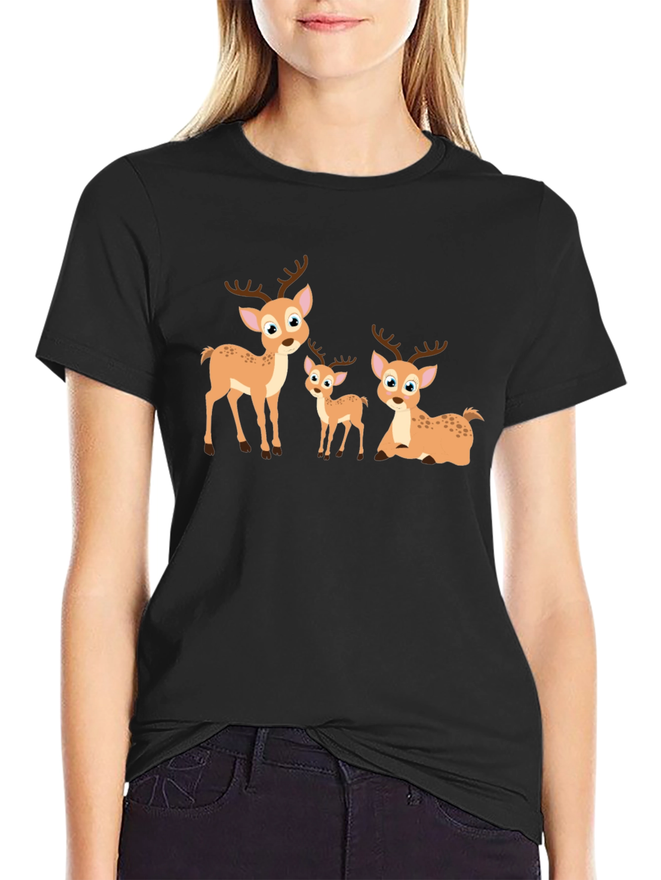Deer Family Graphic Tee - Cute Cartoon Animals T-Shirt
