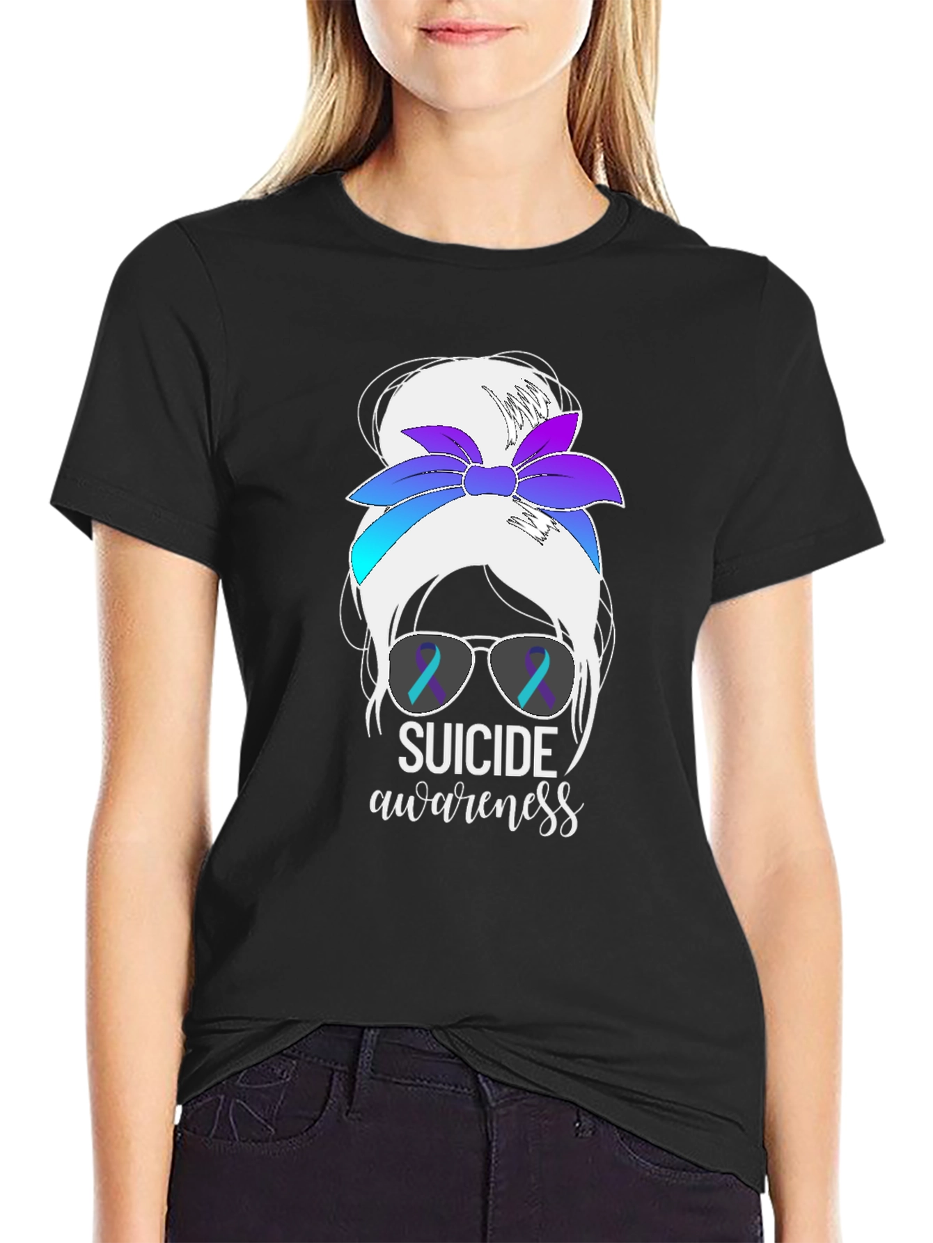 Suicide Awareness Messy Bun T-Shirt