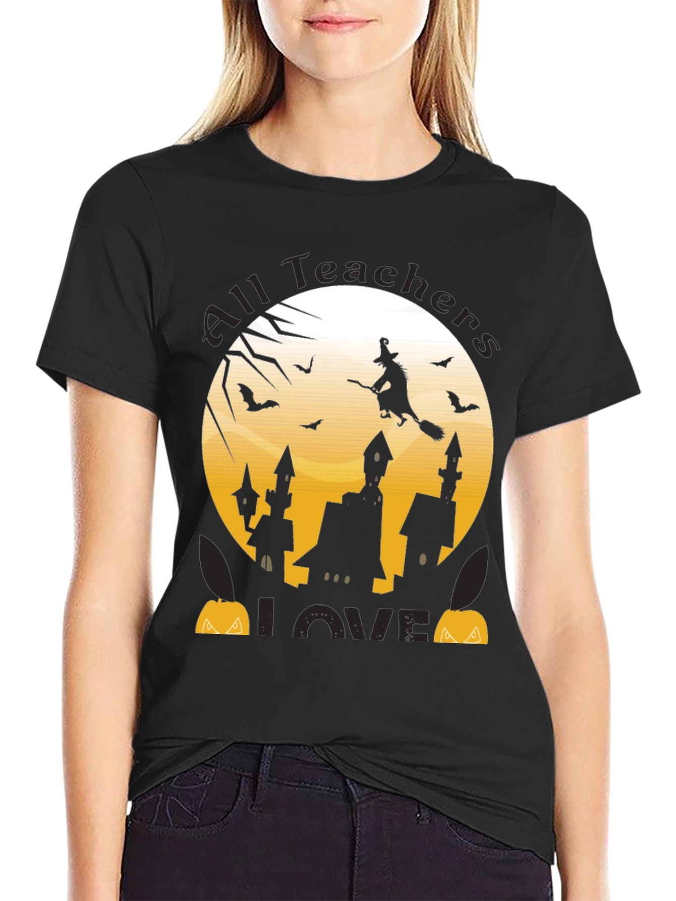 Halloween Teacher Shirt - Witch and Bats Design