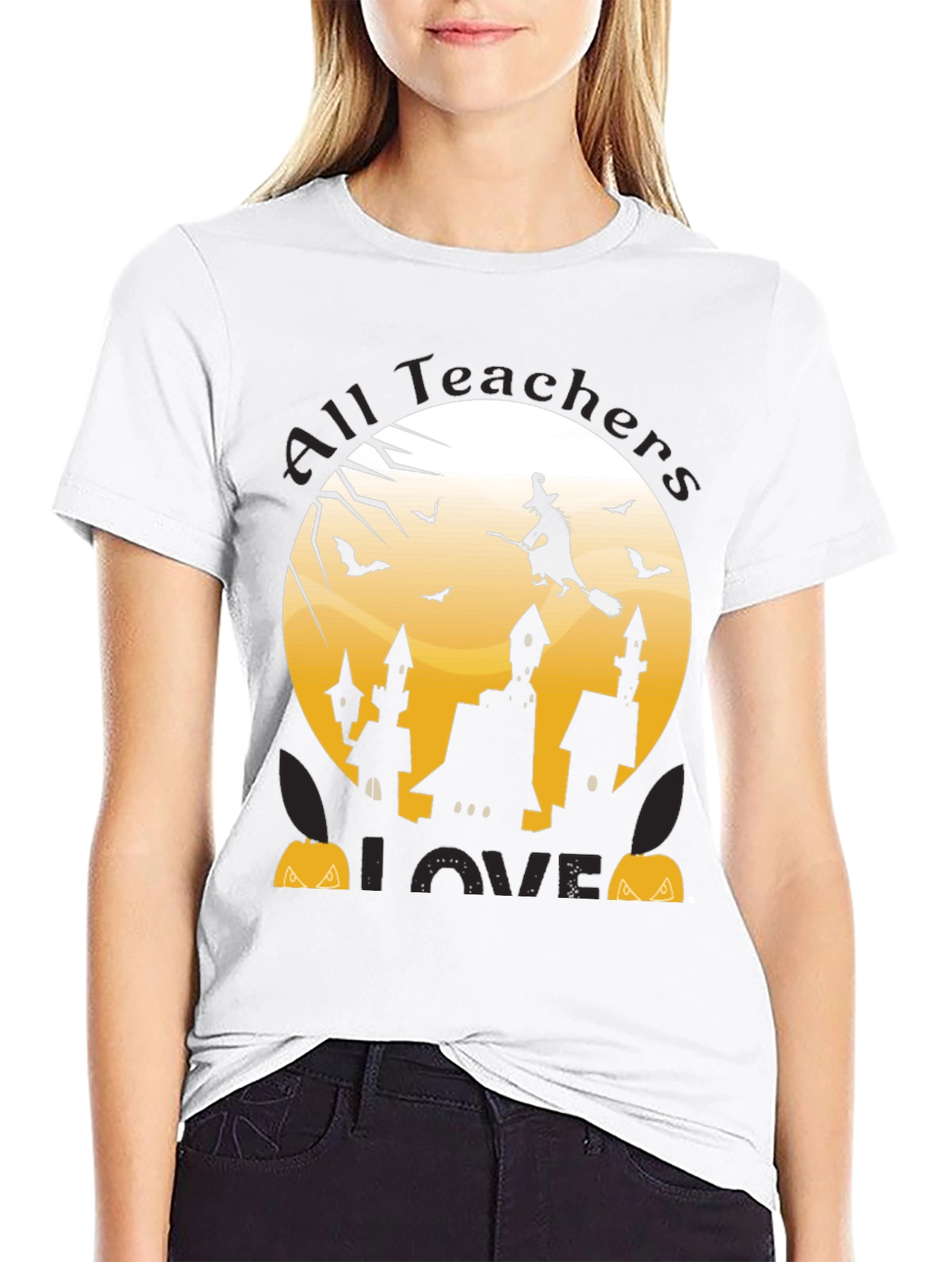 Halloween Teacher Shirt - Witch and Bats Design