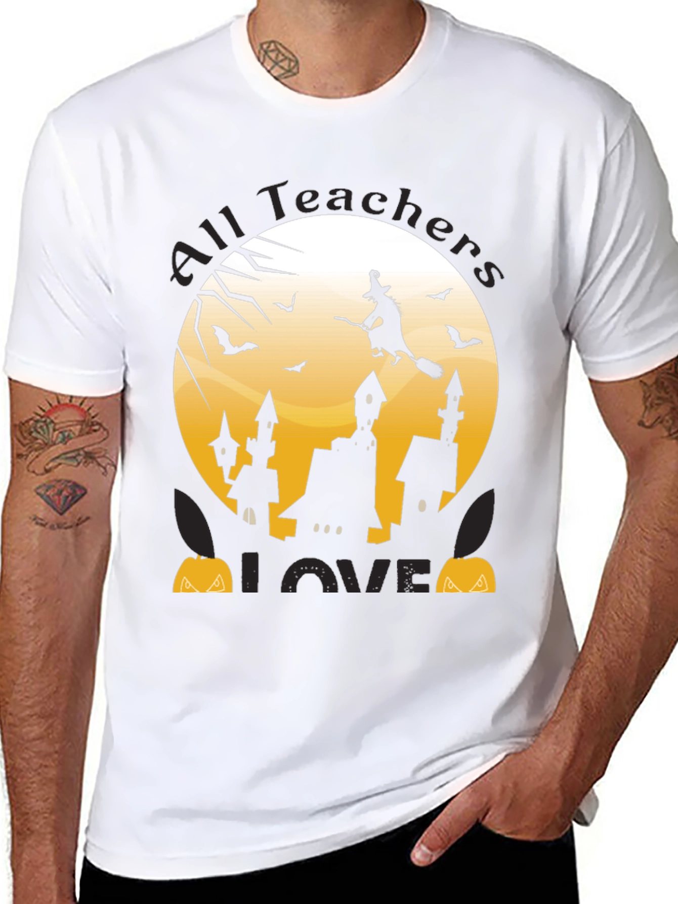 Halloween Teacher Shirt - Witch and Bats Design