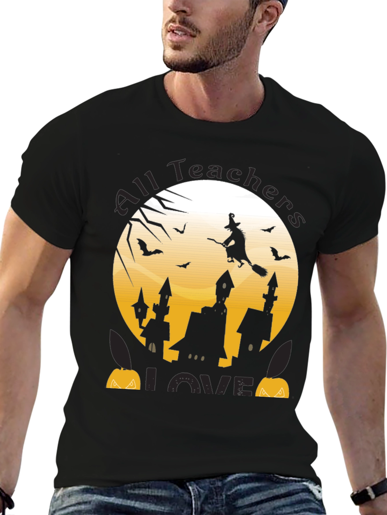 Halloween Teacher Shirt - Witch and Bats Design
