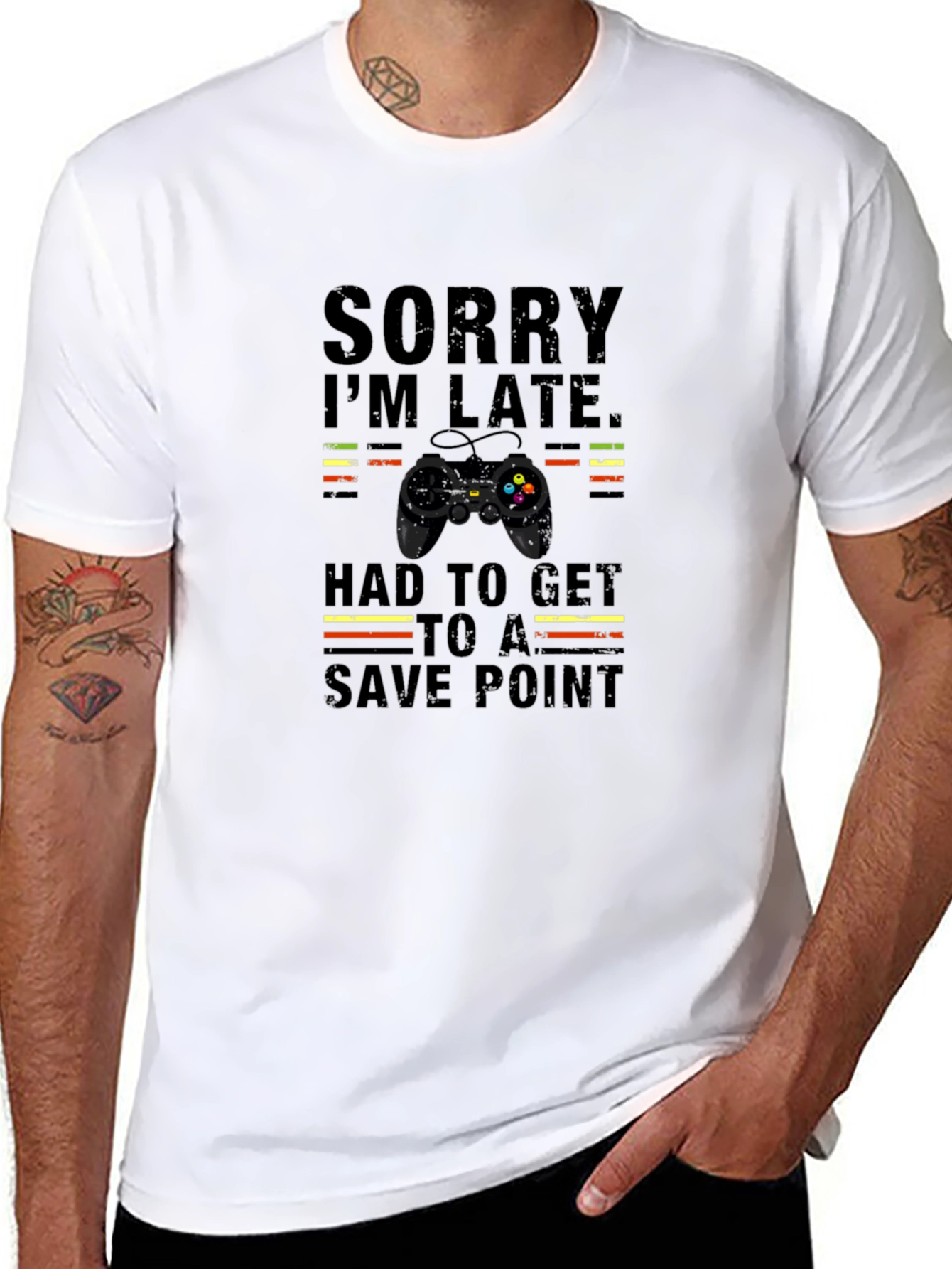 Gamer Sorry Im Late Save Point Black T-Shirt