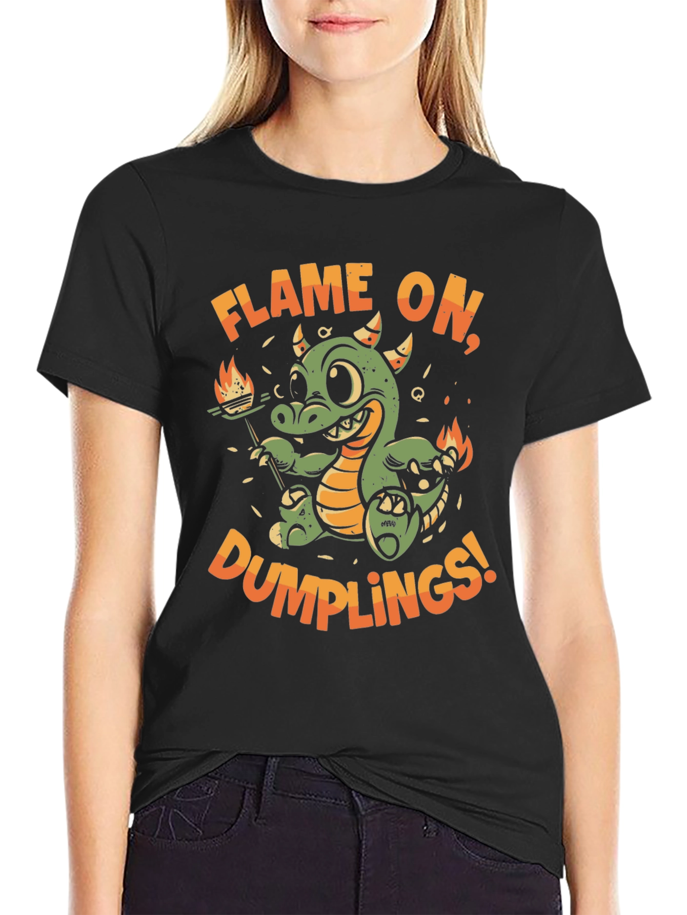 Flame On Dumplings Black Graphic T-Shirt