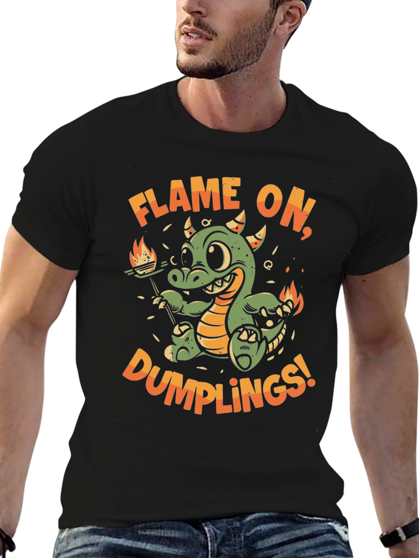 Flame On Dumplings Black Graphic T-Shirt