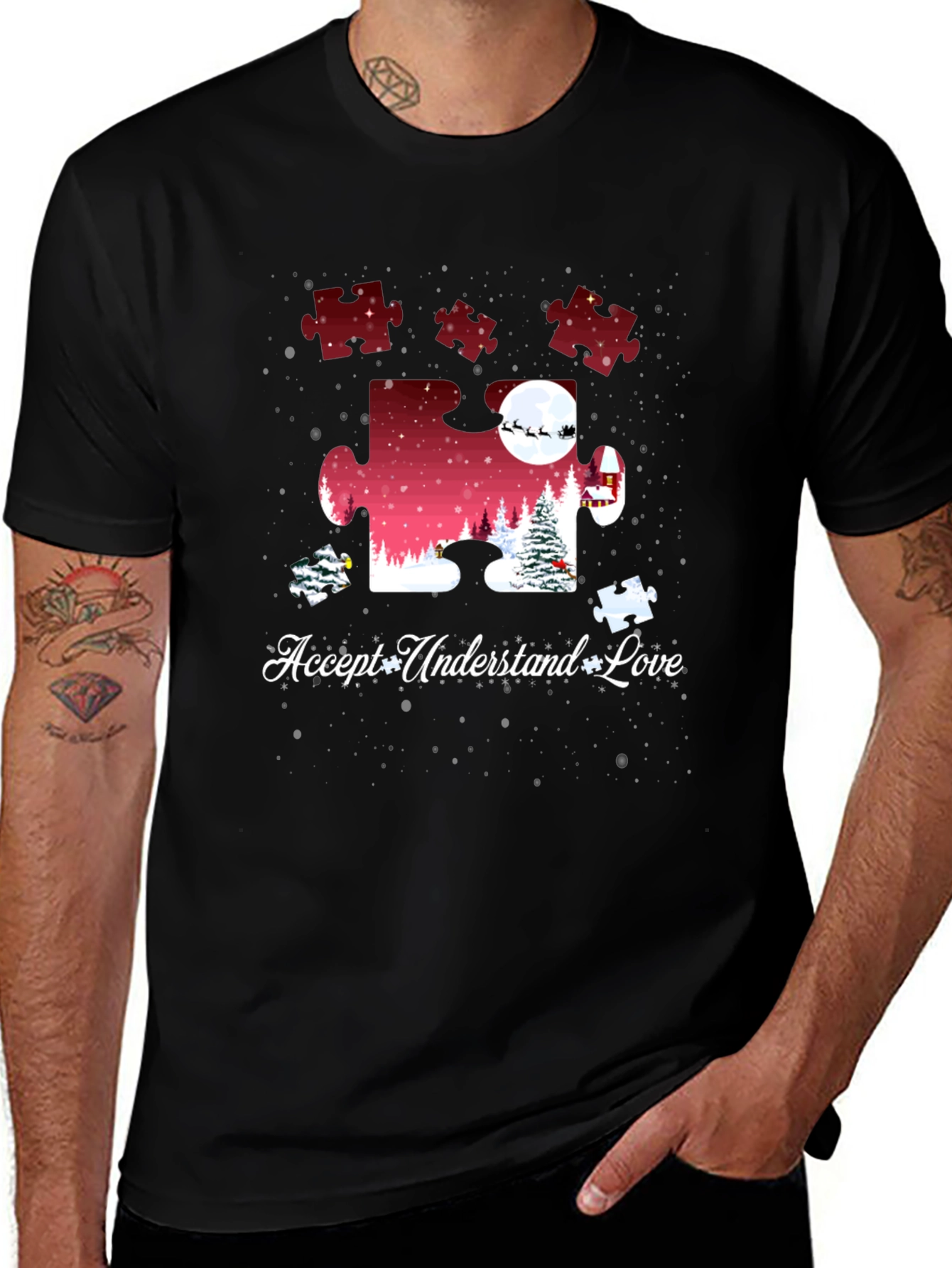 Autism Awareness Christmas Puzzle Piece T-Shirt