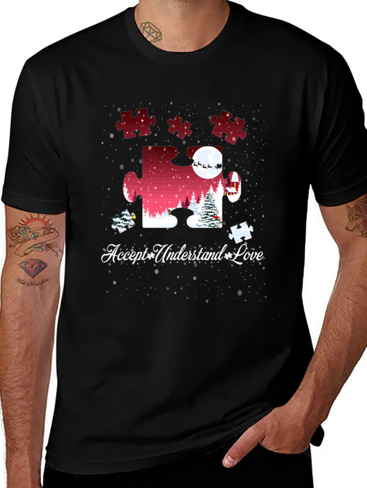 Autism Awareness Christmas Puzzle Piece T-Shirt