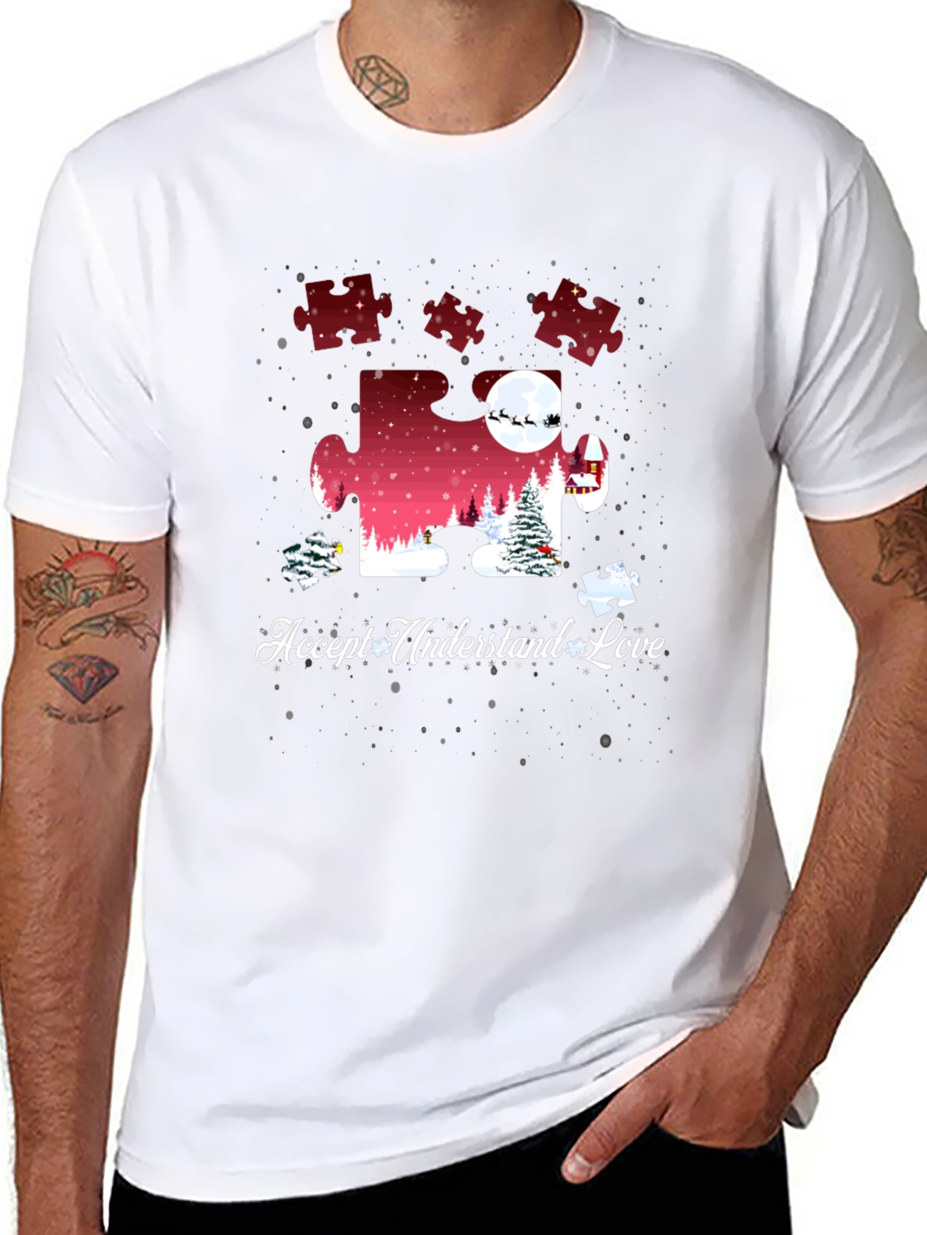 Autism Awareness Christmas Puzzle Piece T-Shirt