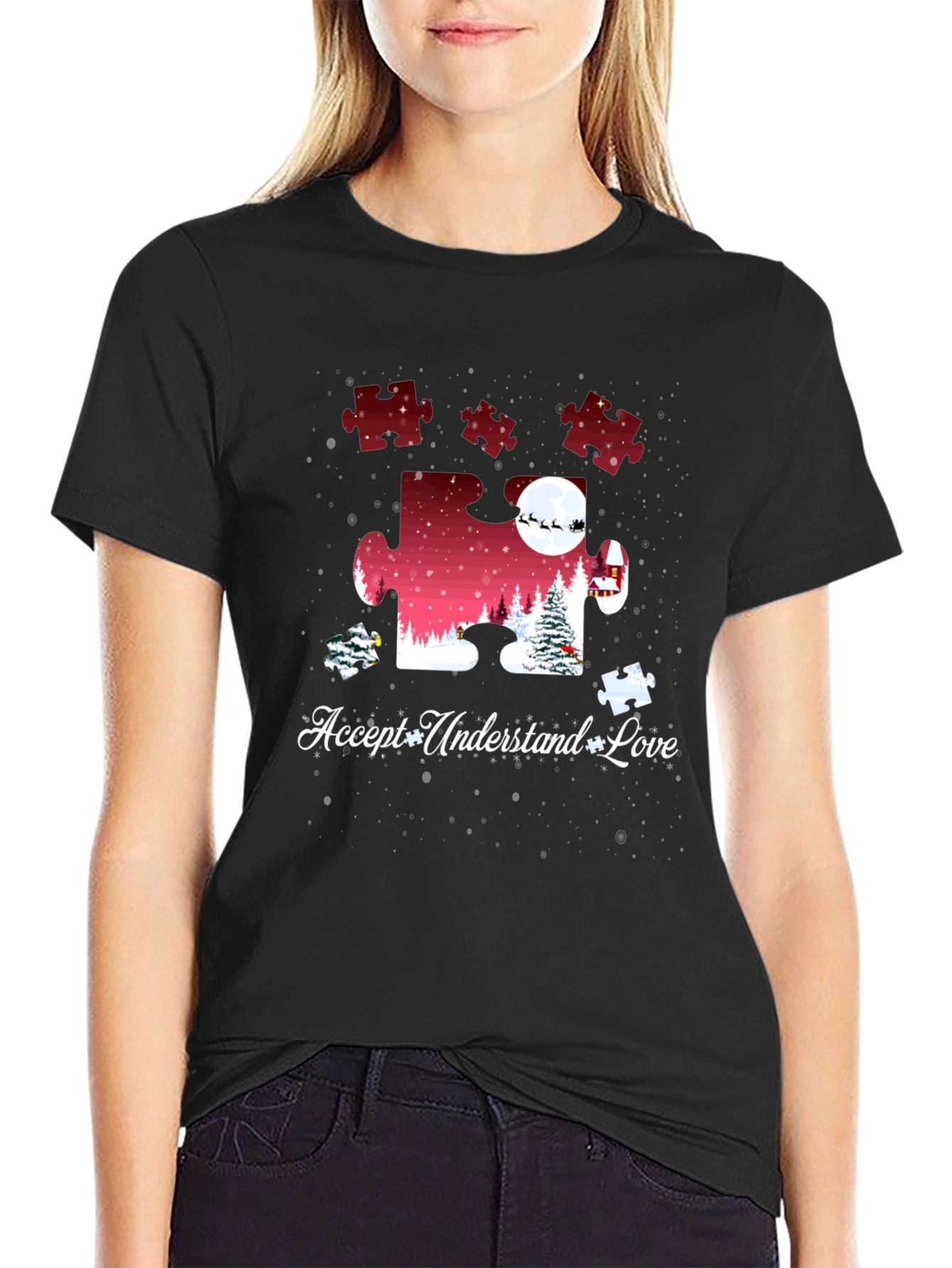 Autism Awareness Christmas Puzzle Piece T-Shirt