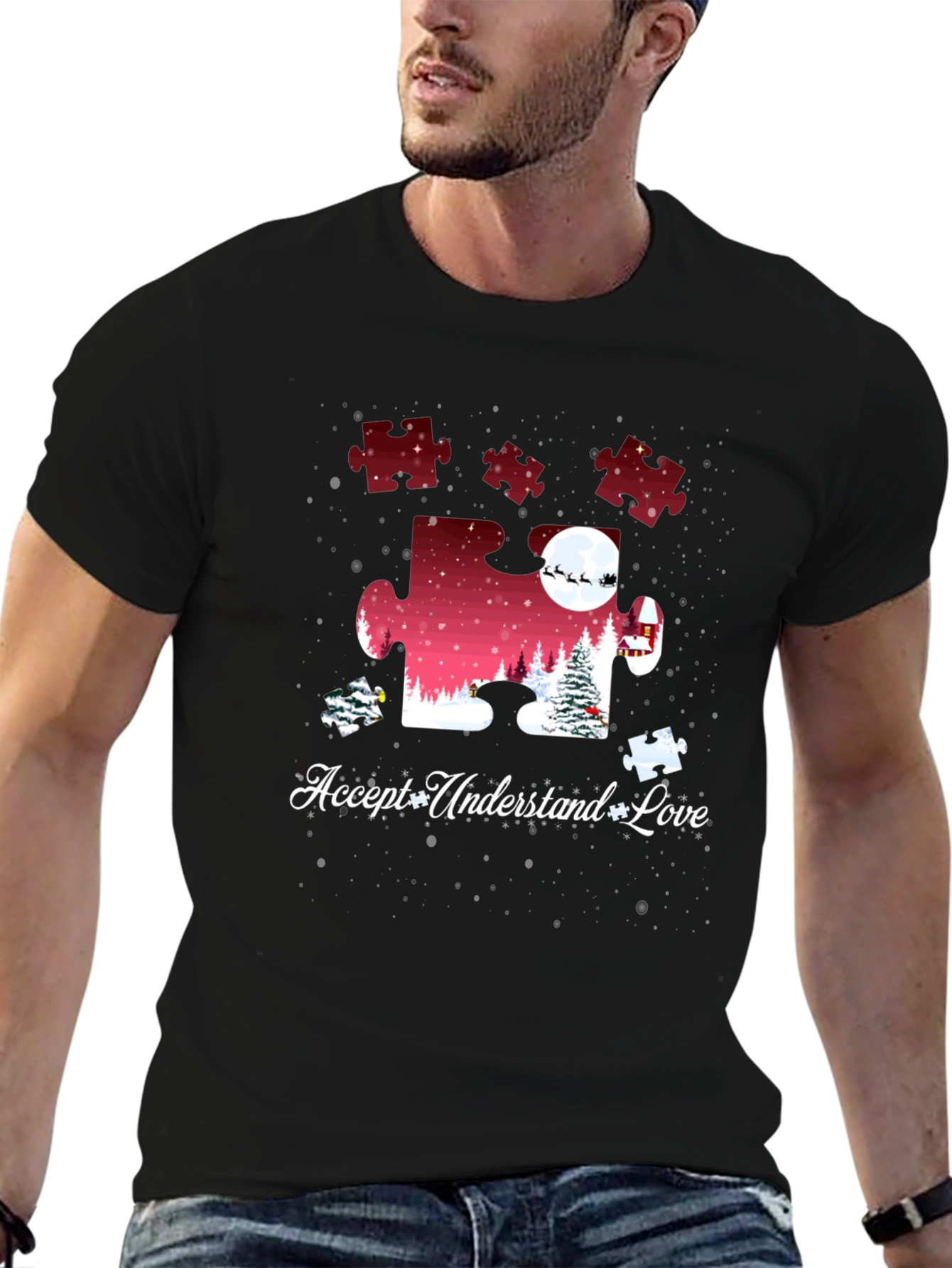 Autism Awareness Christmas Puzzle Piece T-Shirt